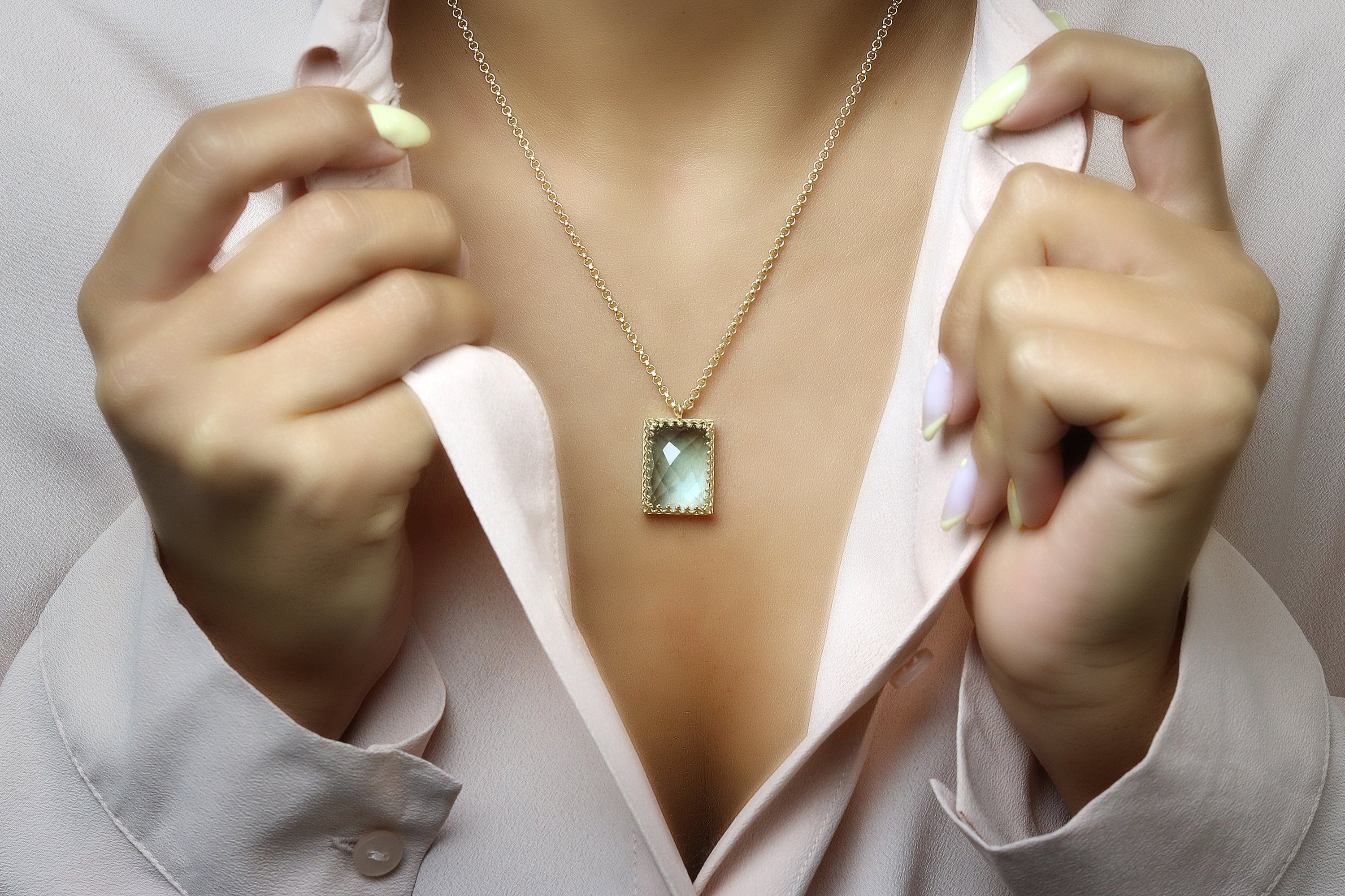 Stylish Rectangle Topaz Necklace in Gold necklaces Anemone Jewelry