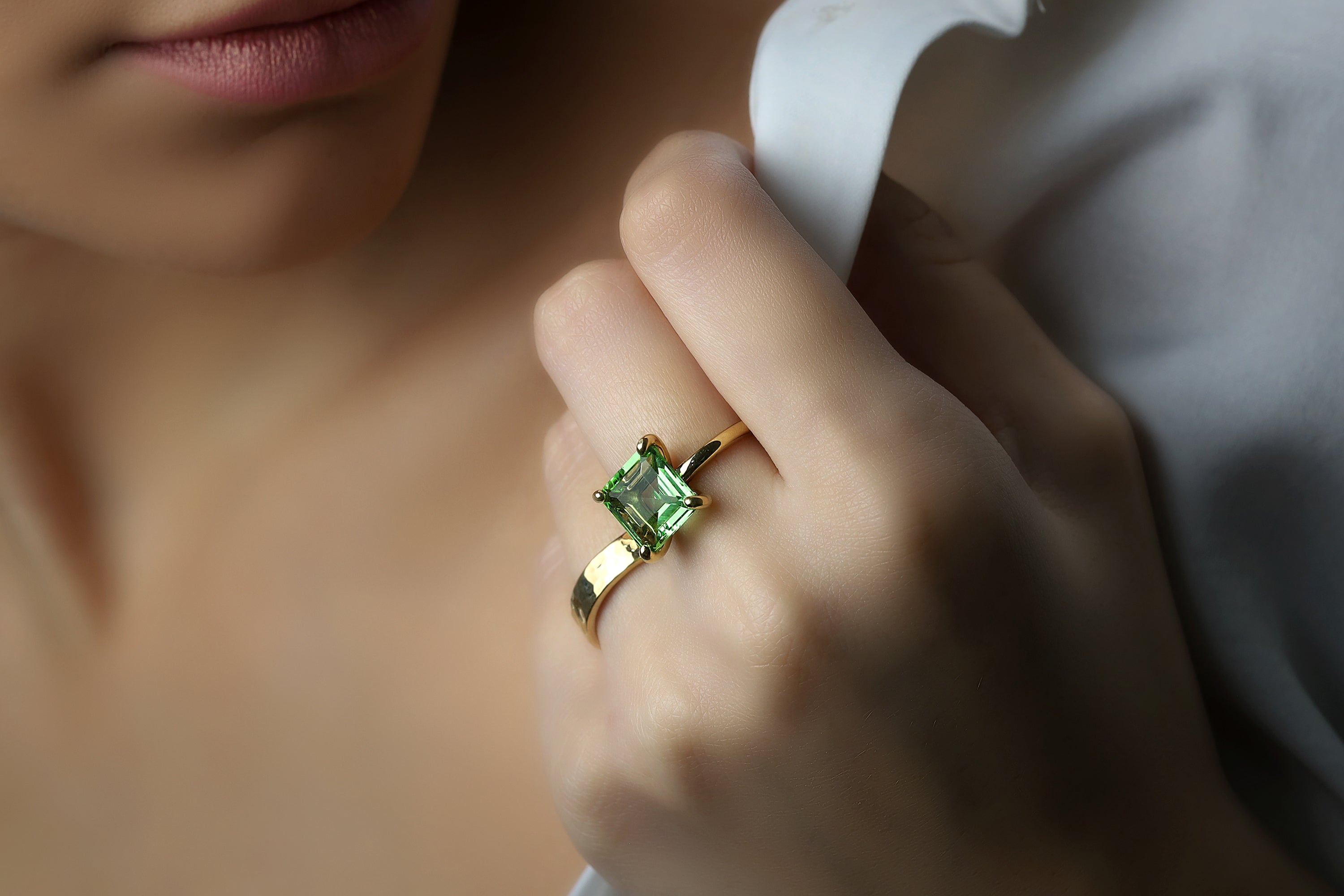 Sterling Silver Square Green Tourmaline Ring Rings Anemone Unique