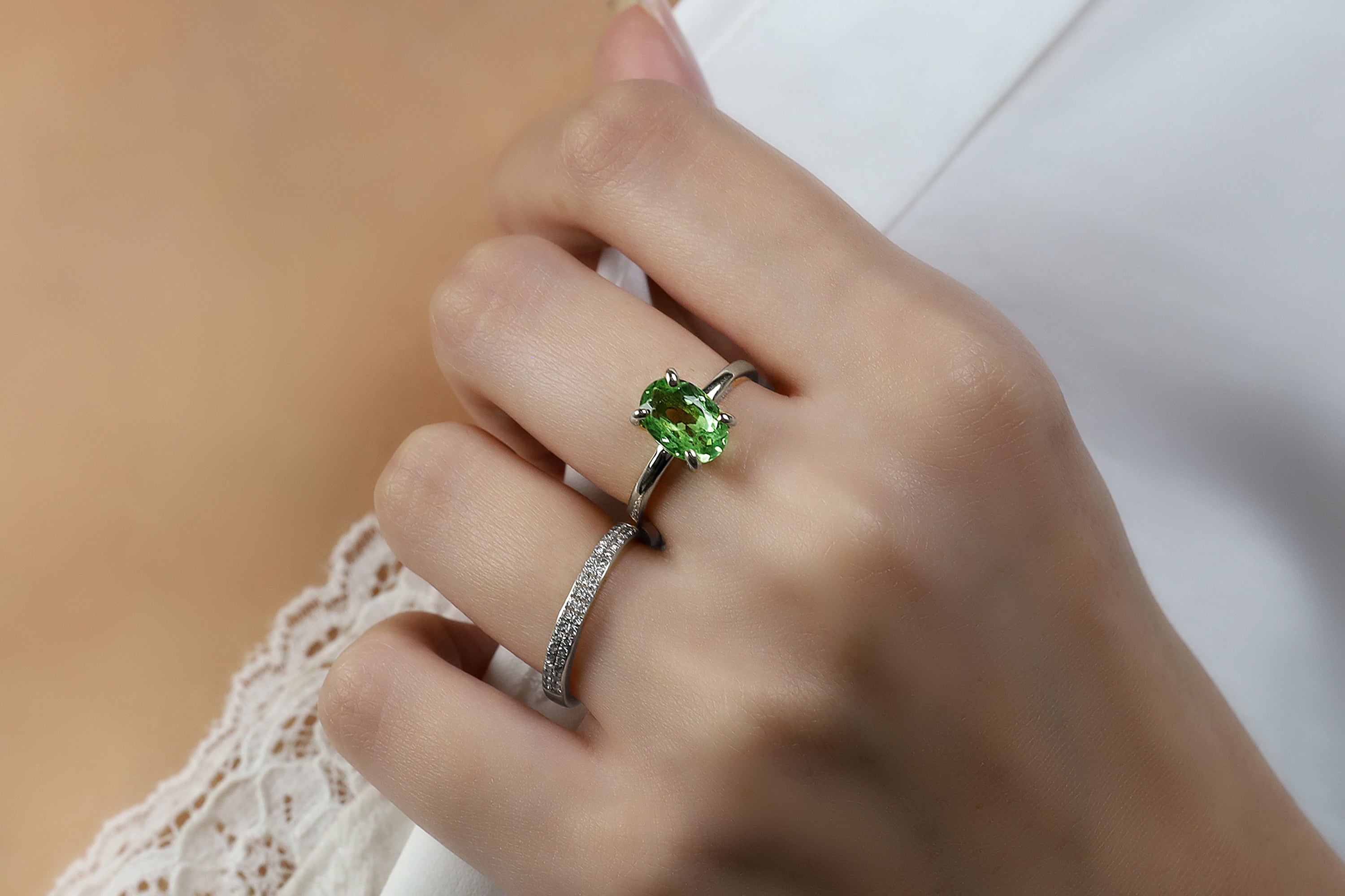 October Birthstone Green Tourmaline Gold Filled Ring Rings Anemone Unique