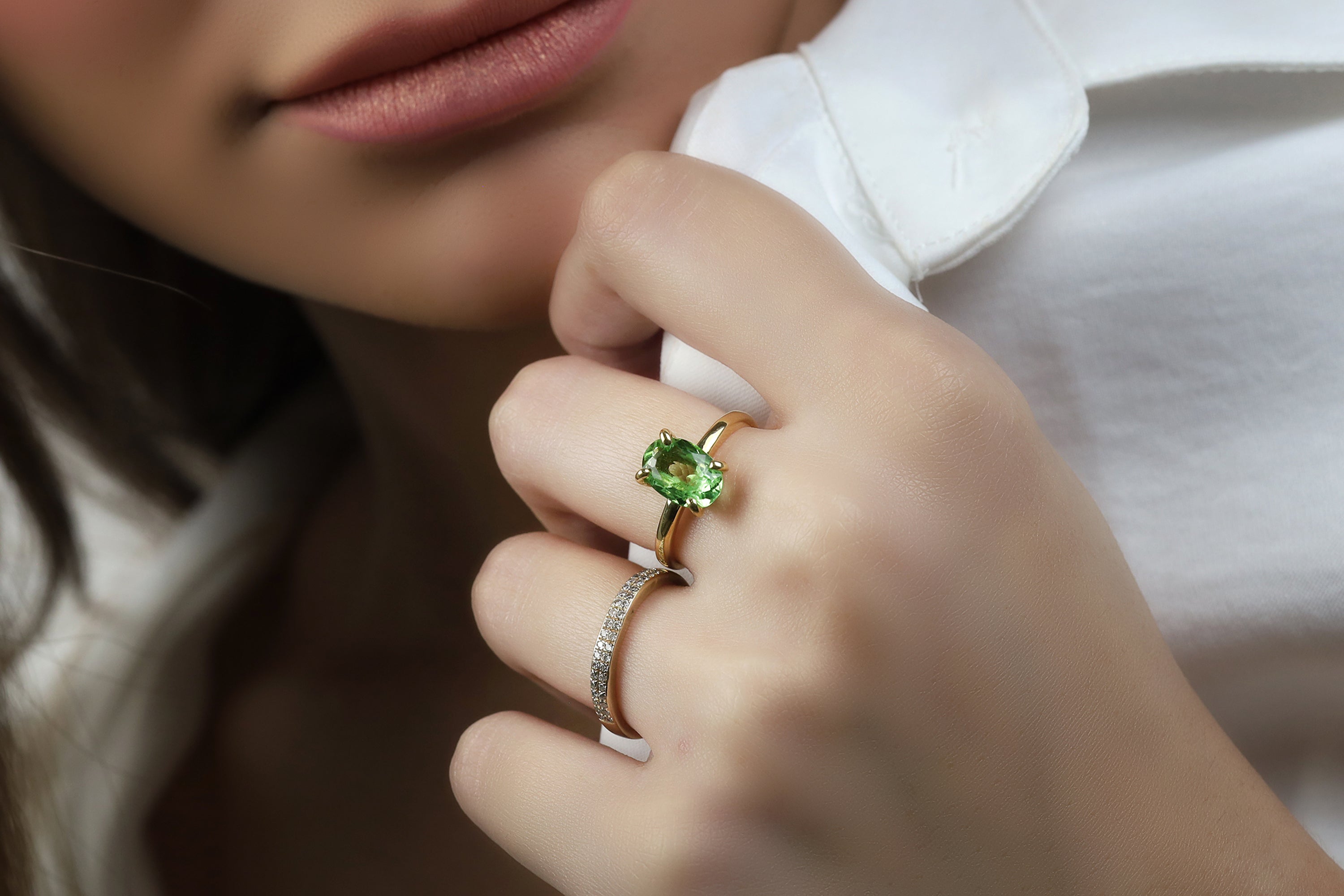 October Birthstone Green Tourmaline Gold Filled Ring Rings Anemone Unique