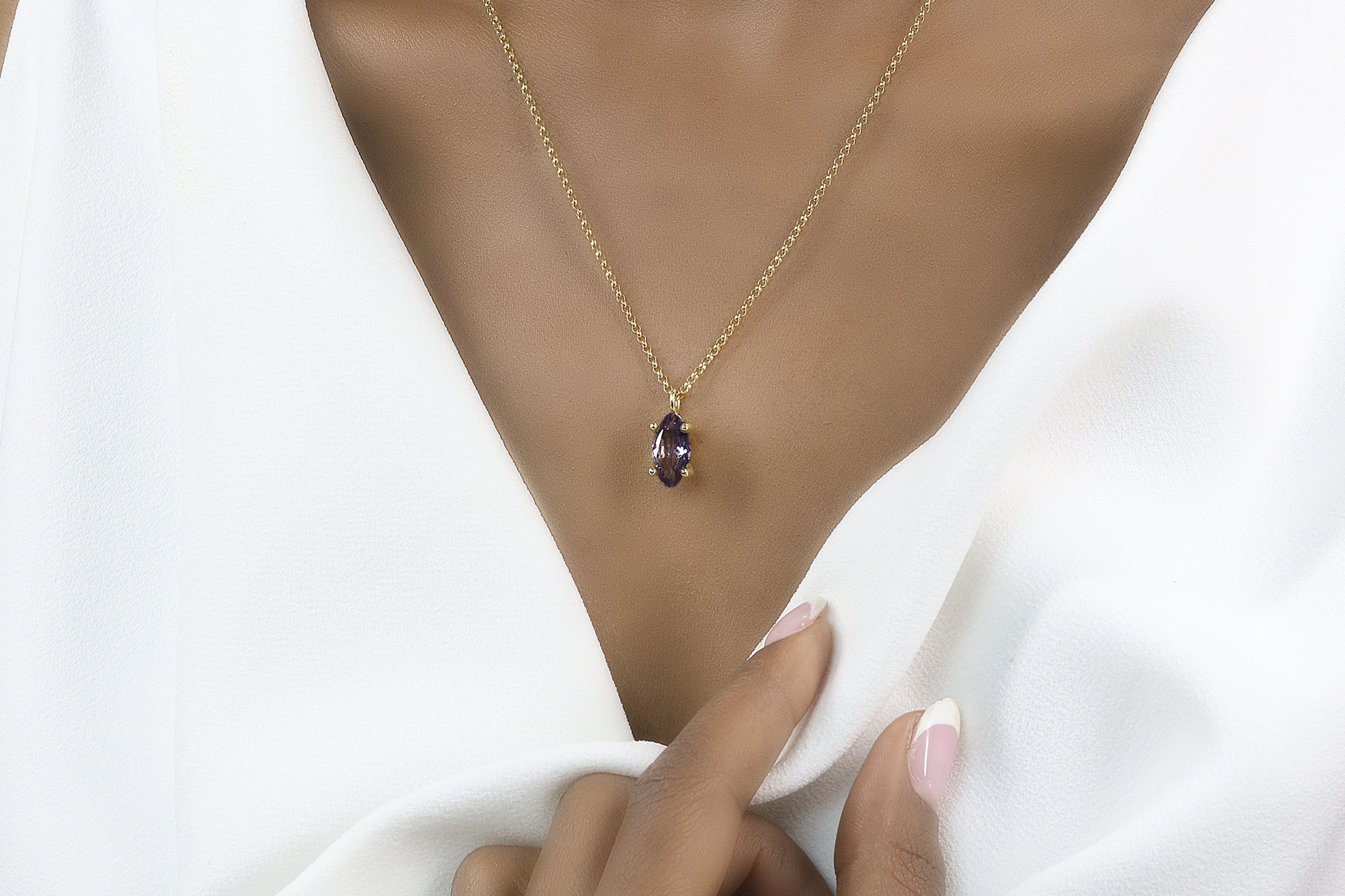 Dainty Amethyst Gem Necklace in Gold necklaces Anemone Unique