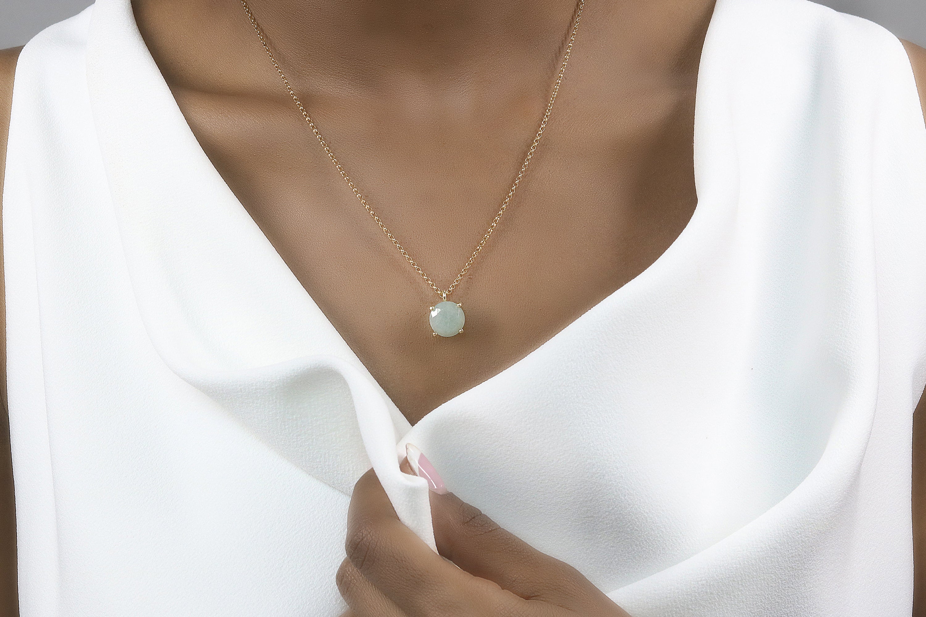 Modern Gold Round Aquamarine Necklace necklaces Anemone Unique