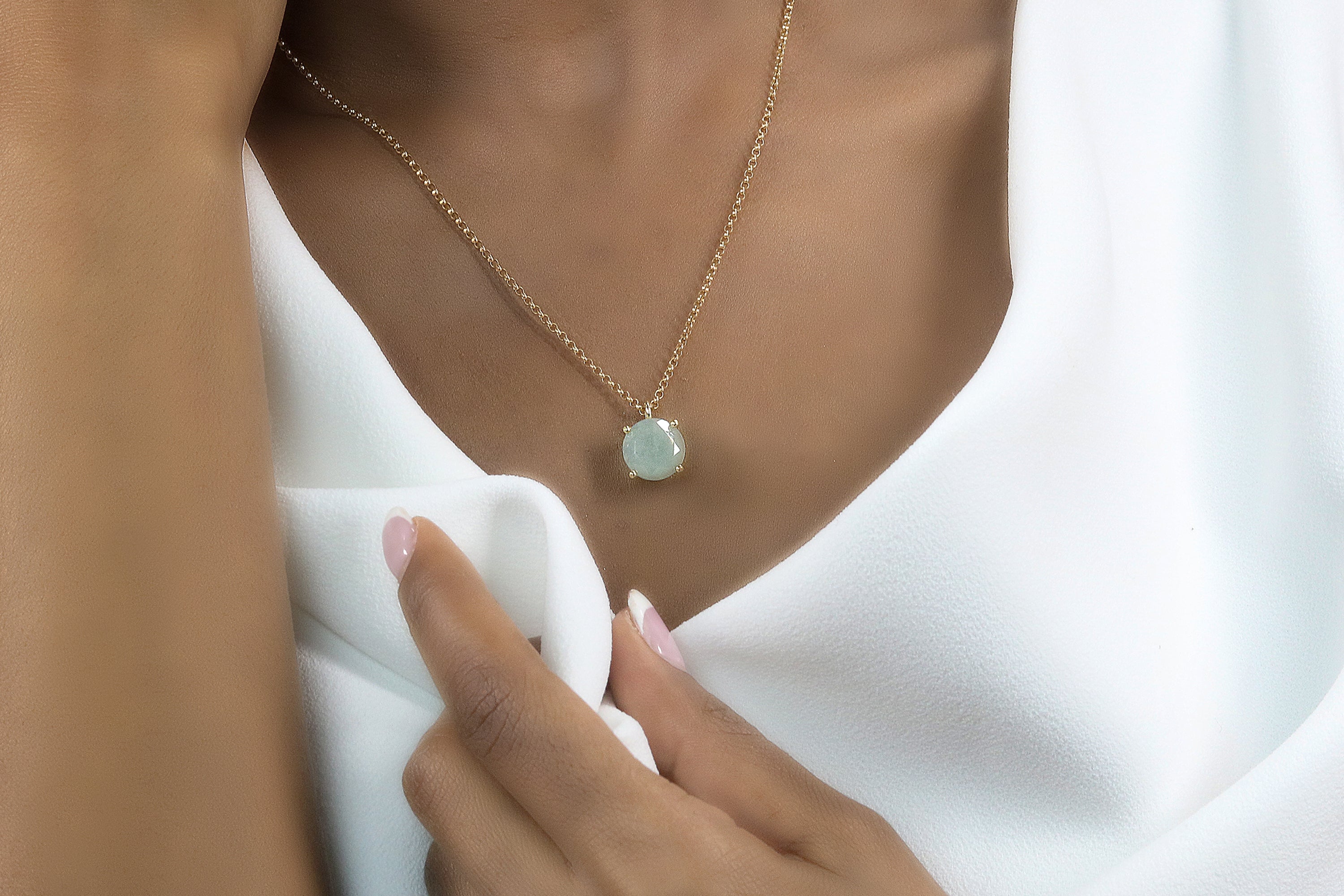 Modern Gold Round Aquamarine Necklace necklaces Anemone Unique