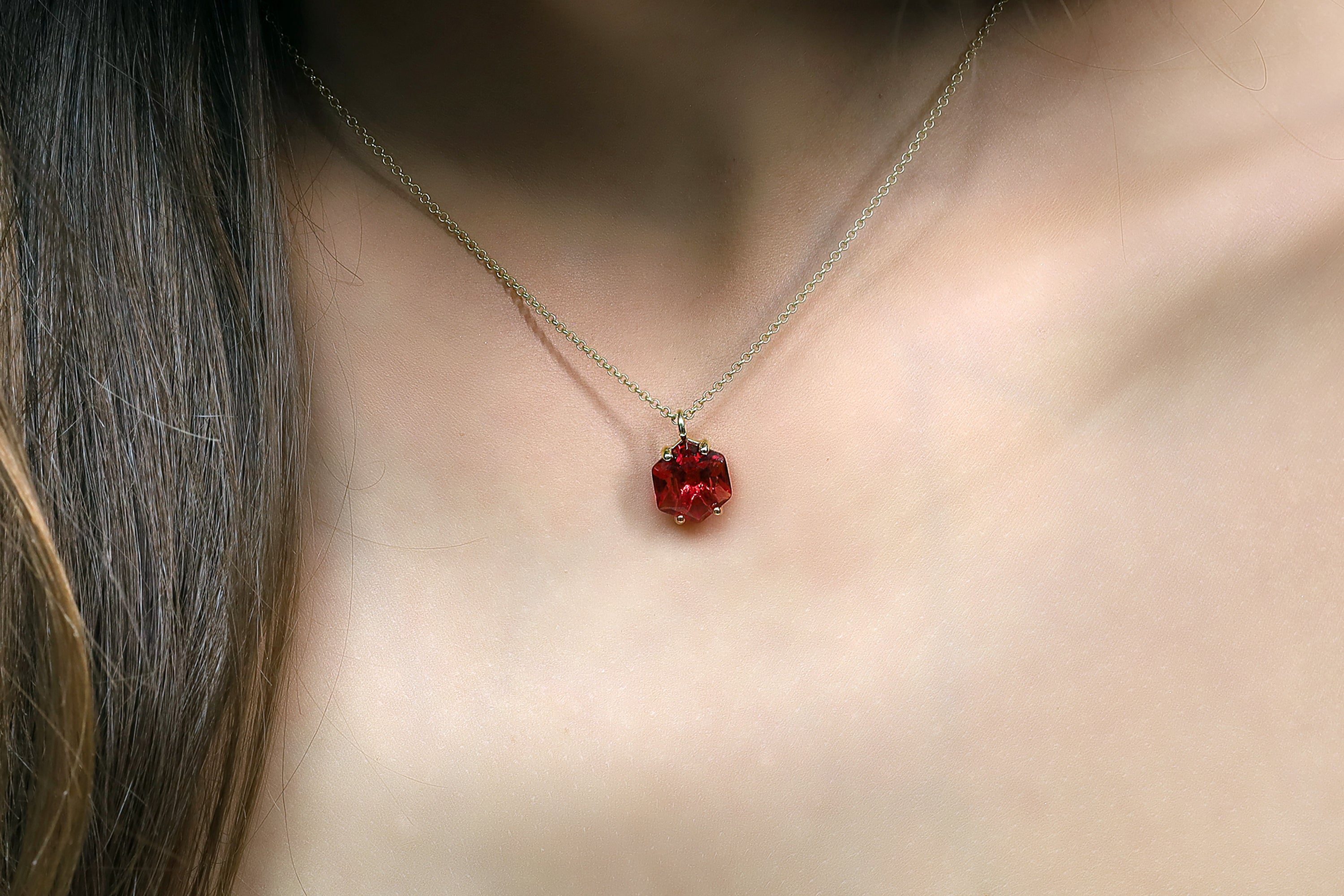 Hexagon Shape Pink Tourmaline Gold Necklace necklaces Anemone Unique