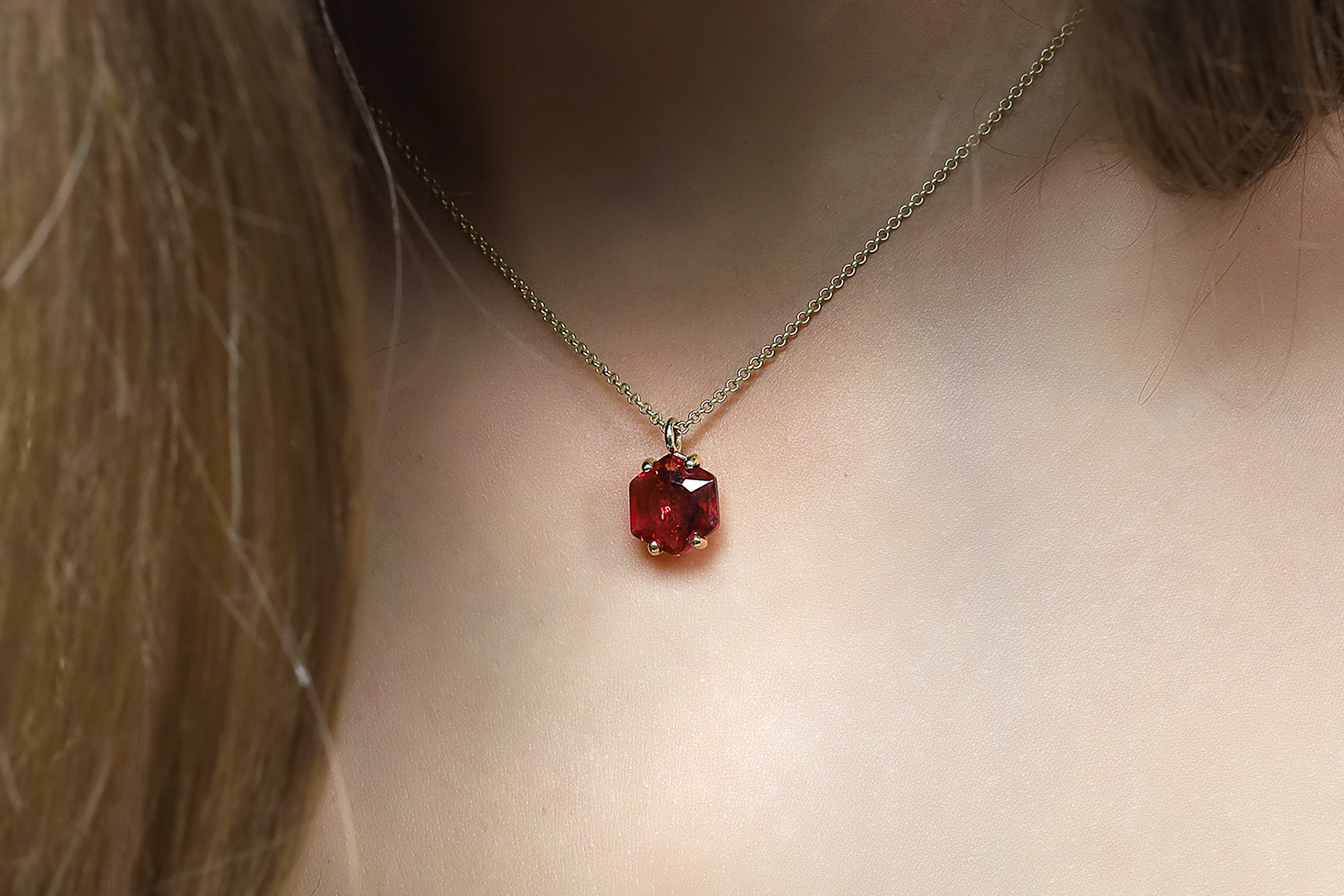 Hexagon Shape Pink Tourmaline Gold Necklace necklaces Anemone Unique