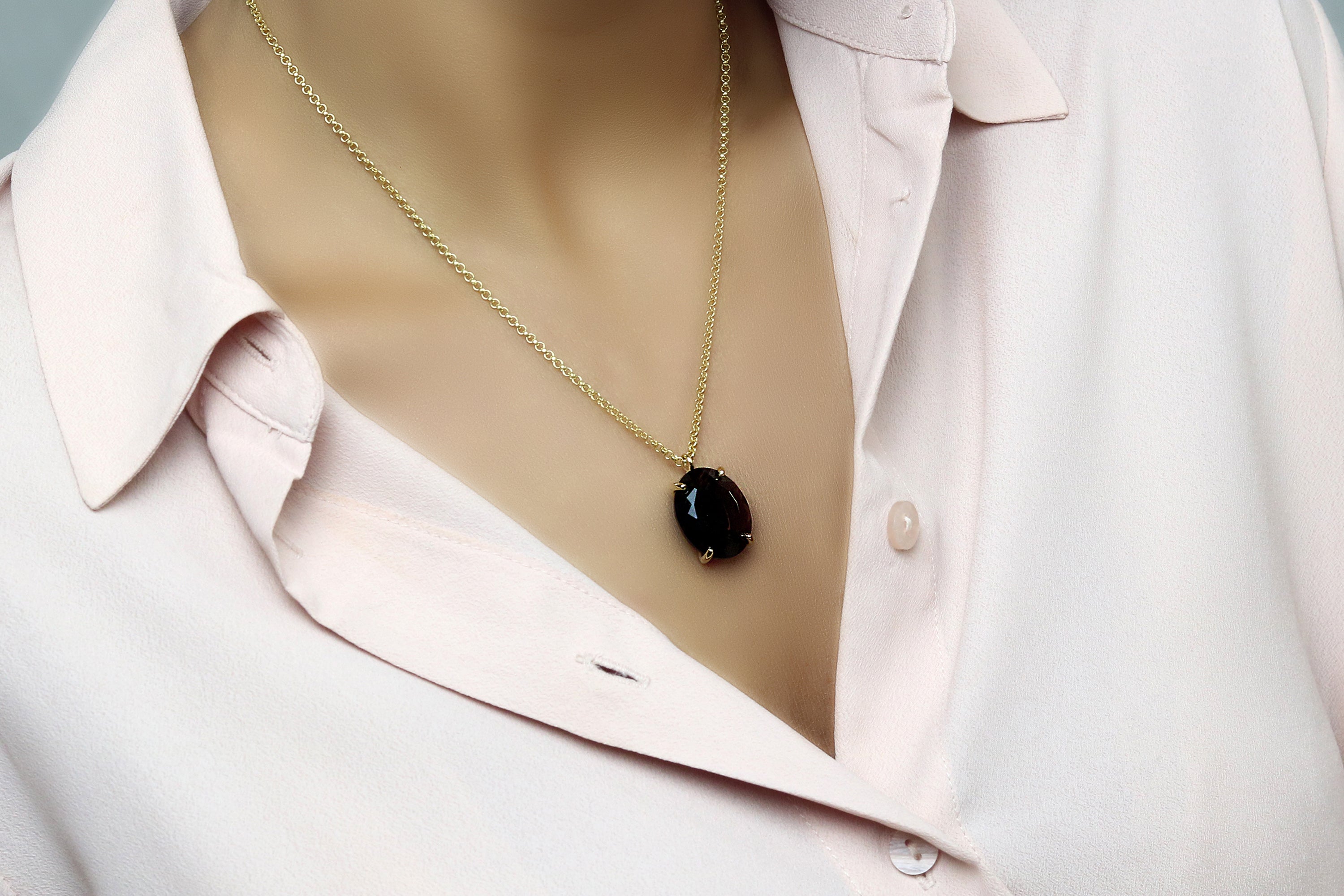 Oval Cut Smoky Quartz Necklace necklaces Anemone Jewelry