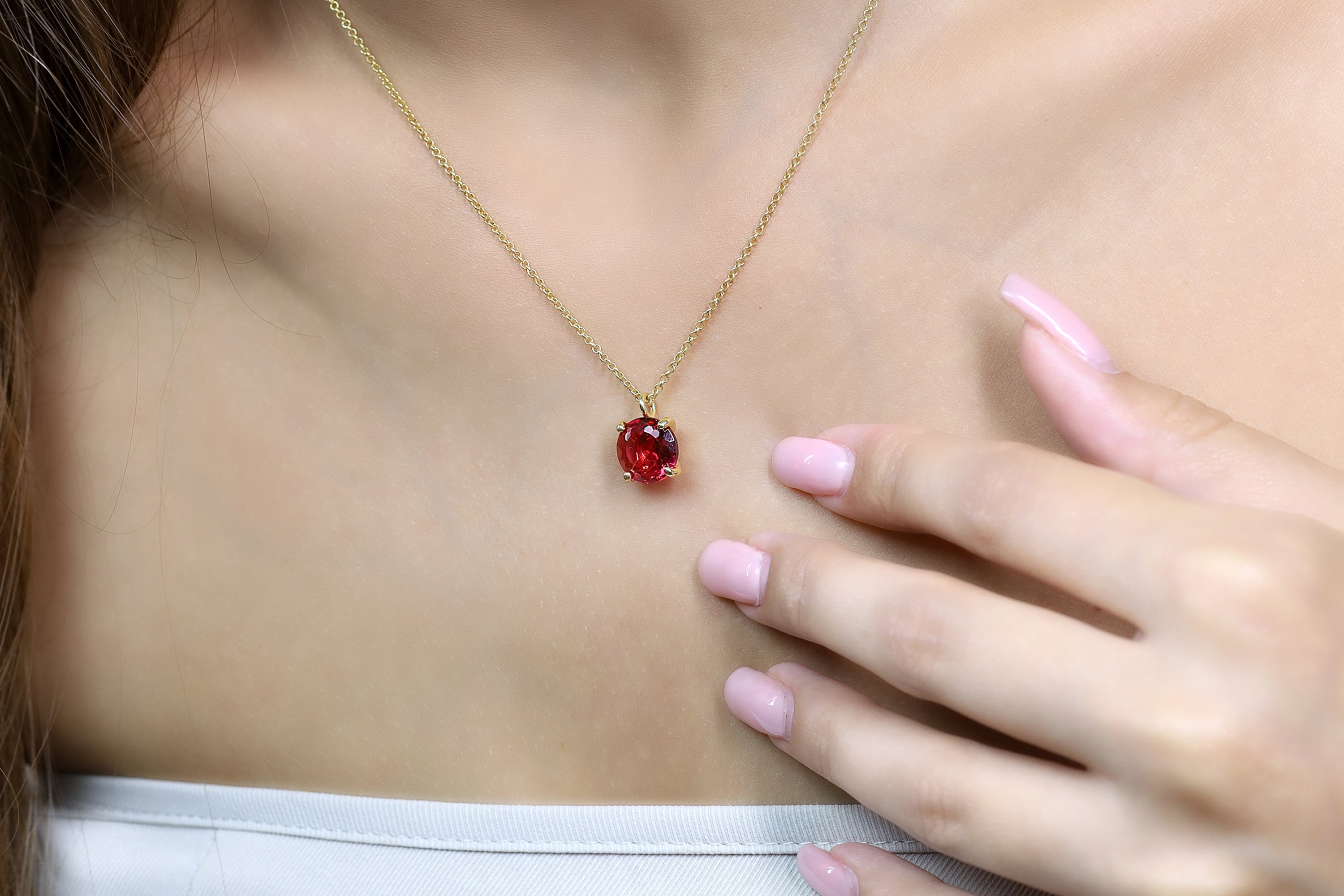 Pink Tourmaline Round Pendant Gold Necklace necklaces Anemone Unique