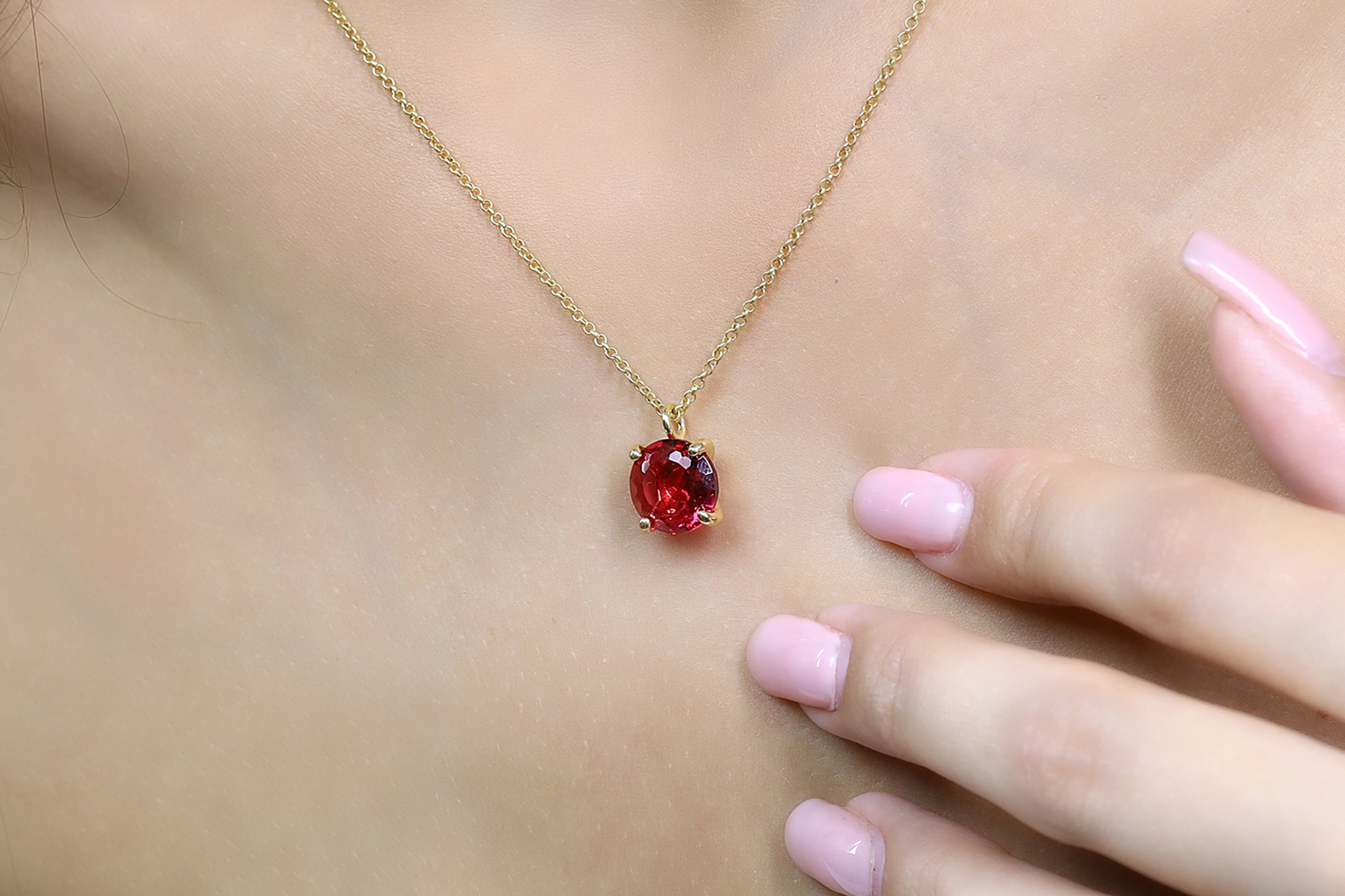 Pink Tourmaline Round Pendant Gold Necklace necklaces Anemone Unique