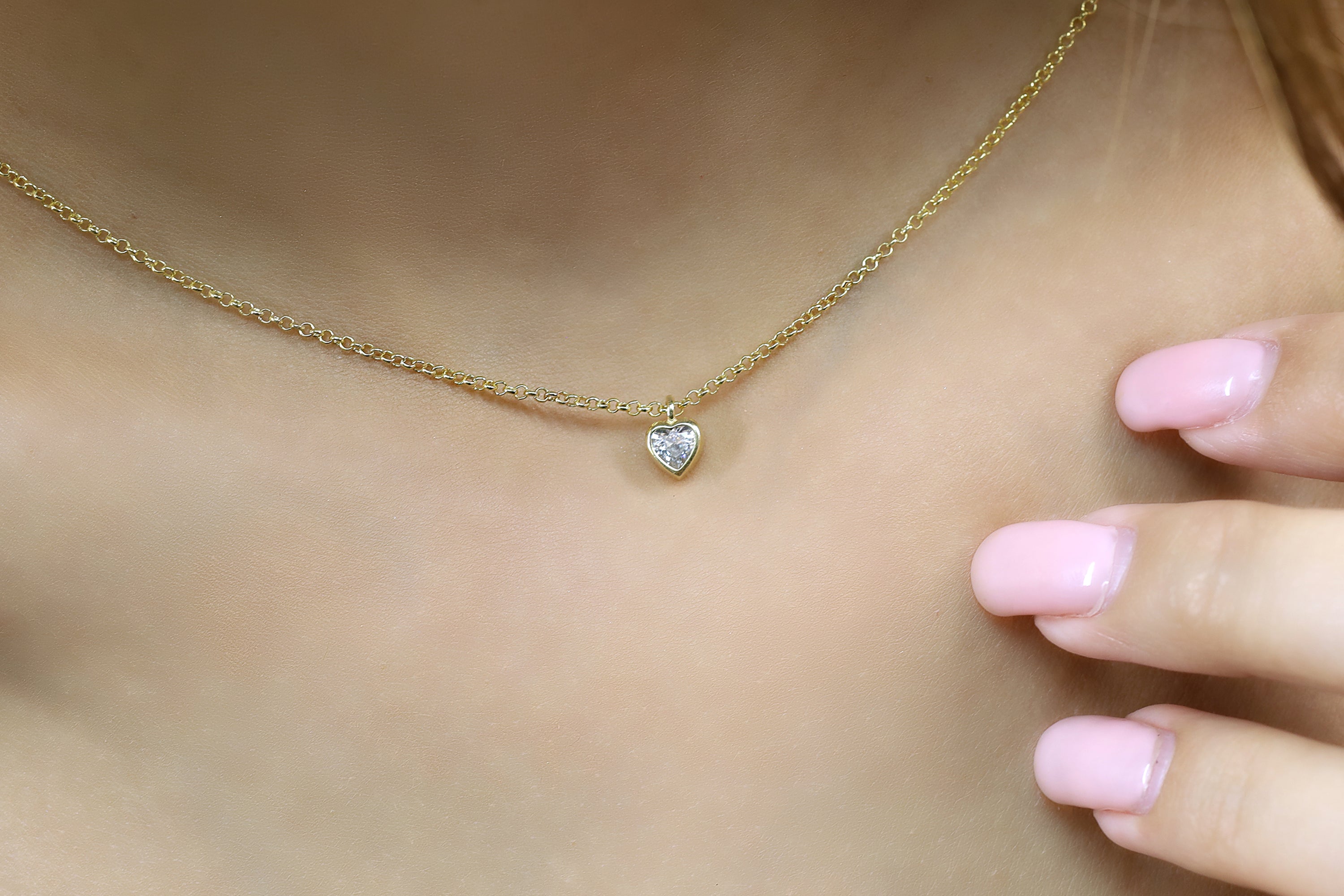 CZ Heart Charm Pendant Gold Necklace necklaces Anemone Unique