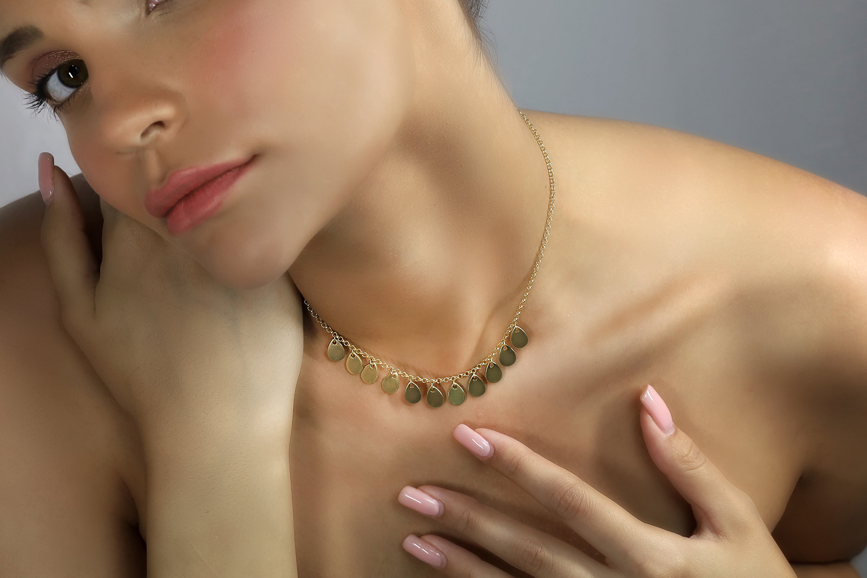 Pear Teardrop Charms Chain Gold Necklace necklaces Anemone Jewelry