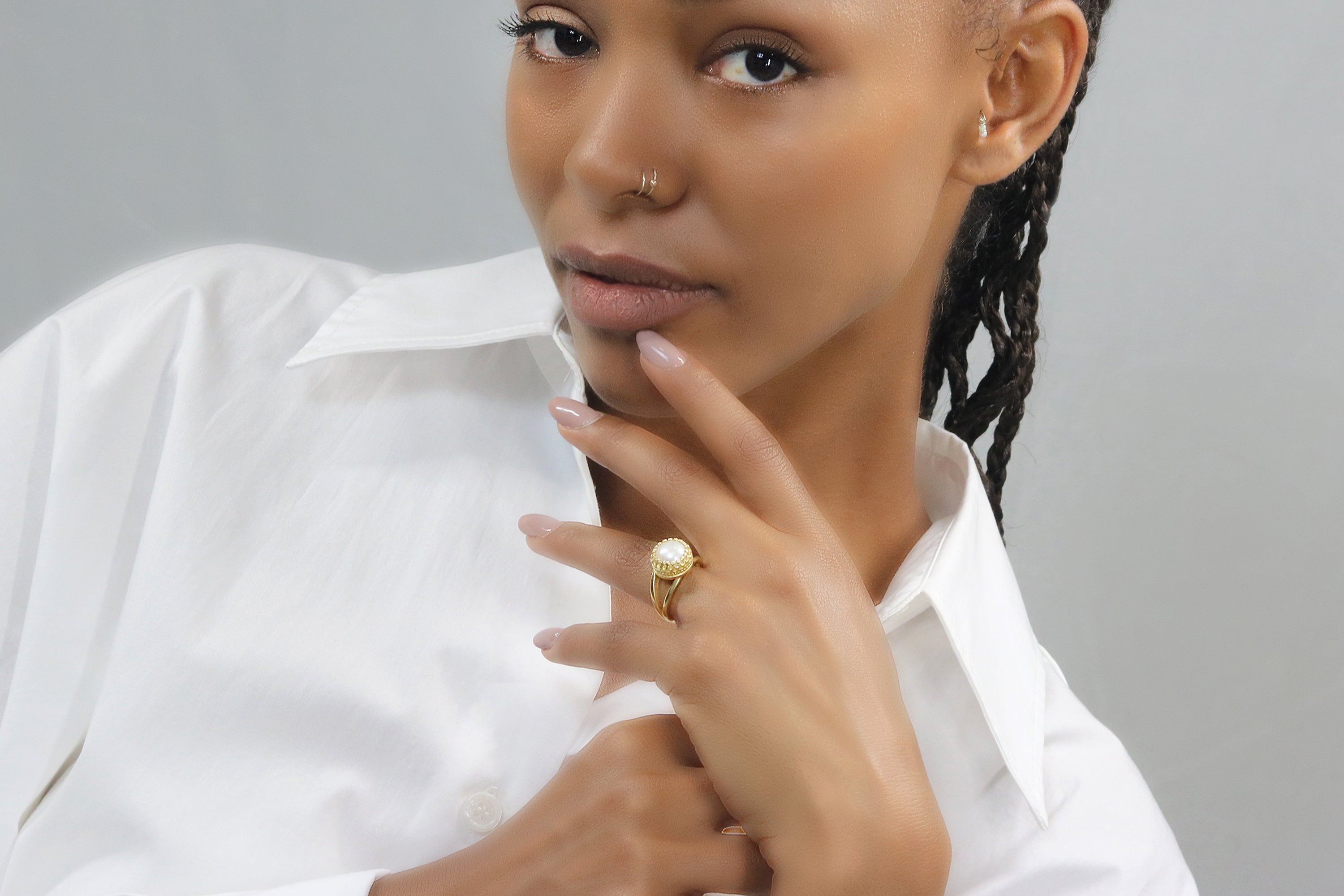 Classy Pearl 14K Gold Ring Rings Anemone Jewelry