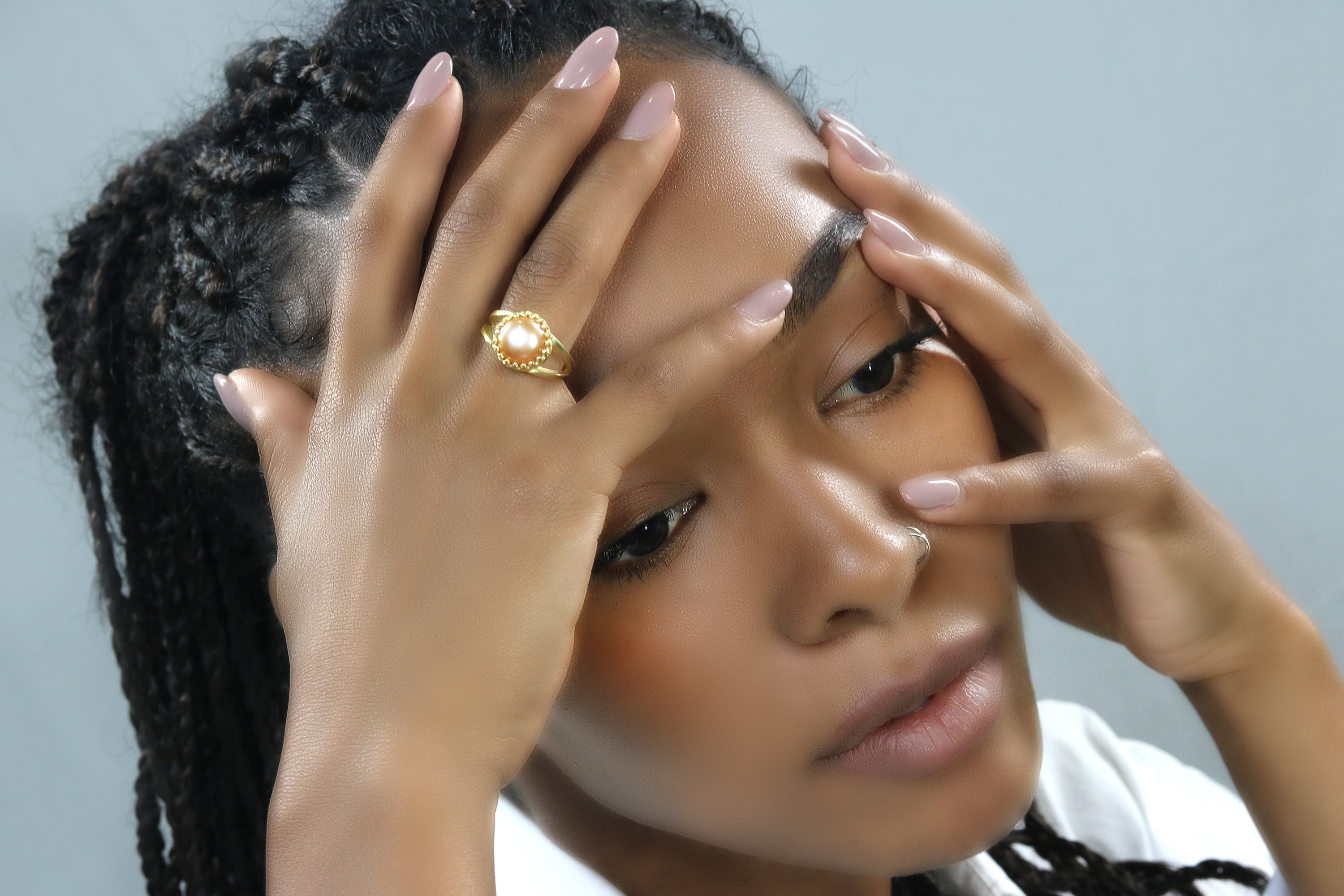 Artisan Gold Peach Pearl Ring Rings Anemone Jewelry