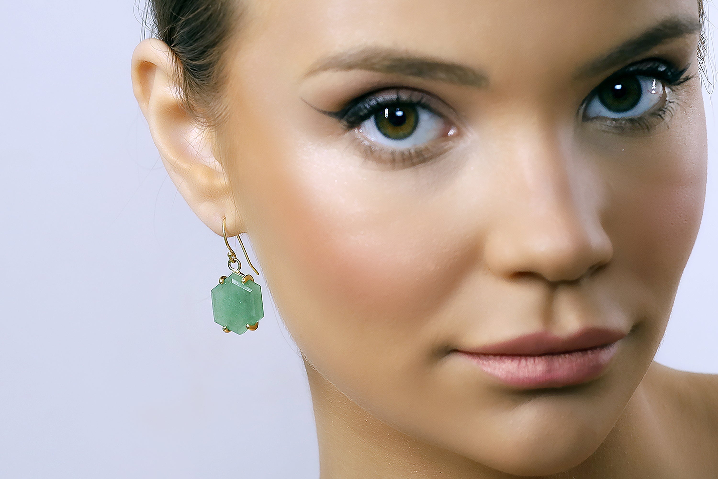 Hexagon Shape Green Aventurine Gold Earrings Earrings Anemone Jewelry