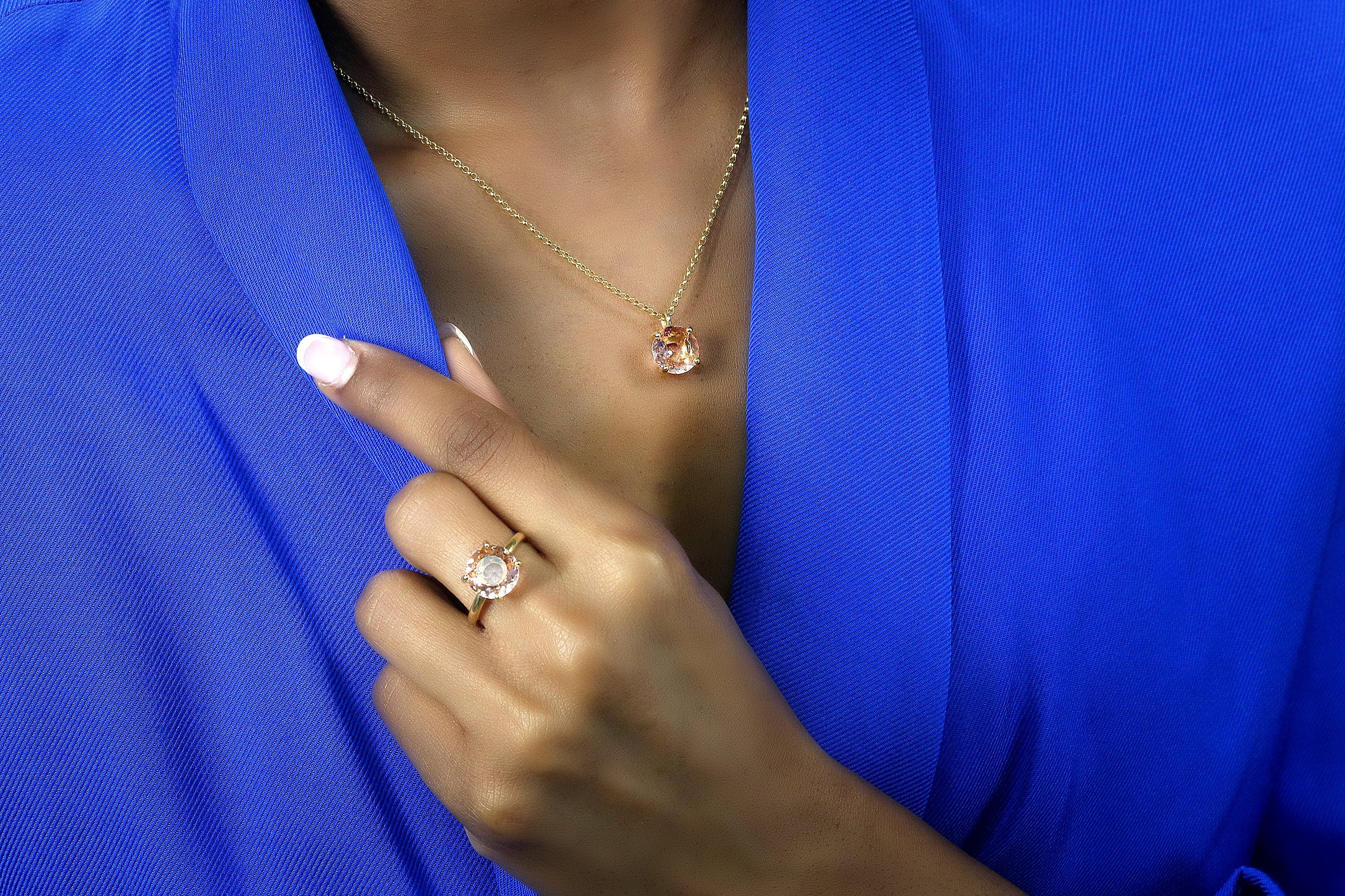 Round Crystal Morganite Gold Ring Rings Anemone Unique