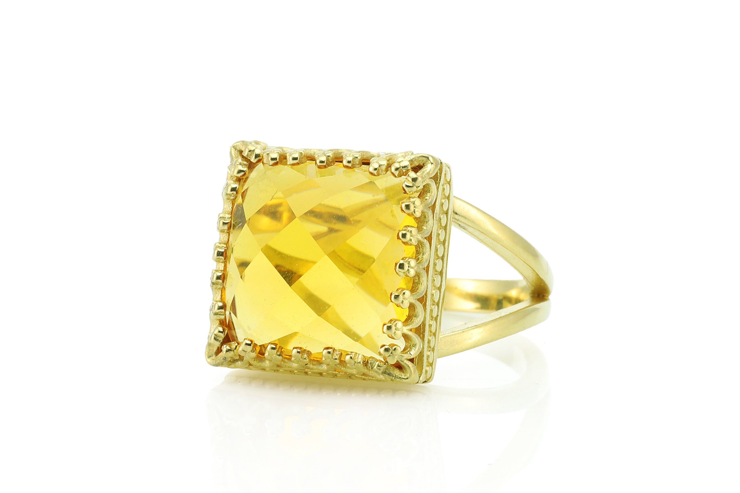 10CT Citrine Ring in 14K Gold-filled Double Band Rings Anemone Jewelry