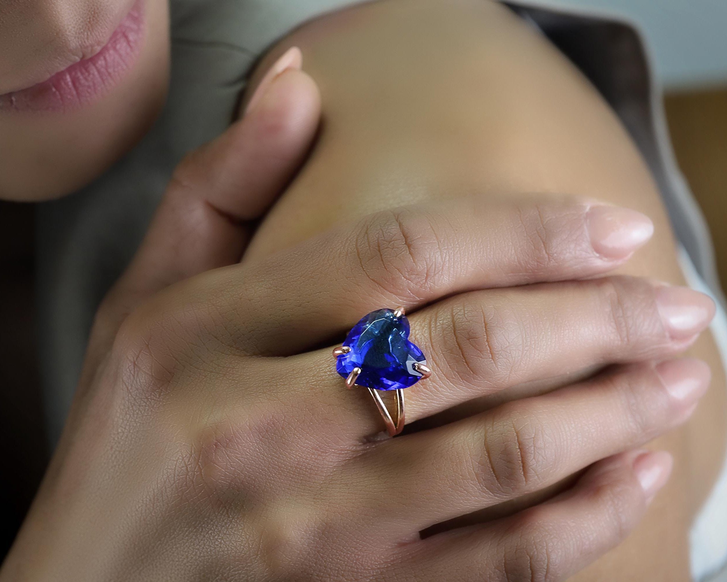 Heart Shape Sapphire Gold Ring Anemone Jewelry