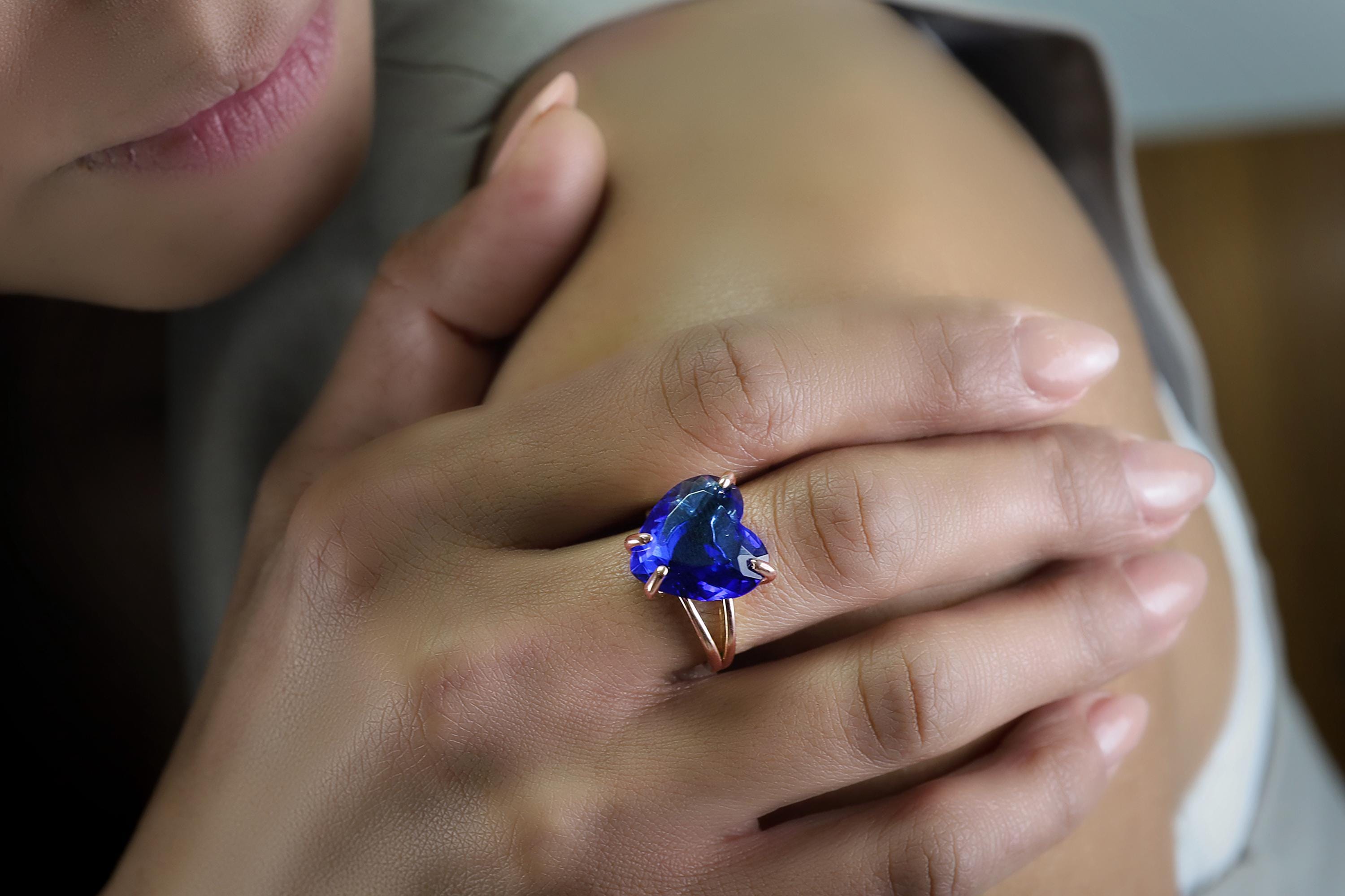 Heart Shape Sapphire Gold Ring Anemone Jewelry