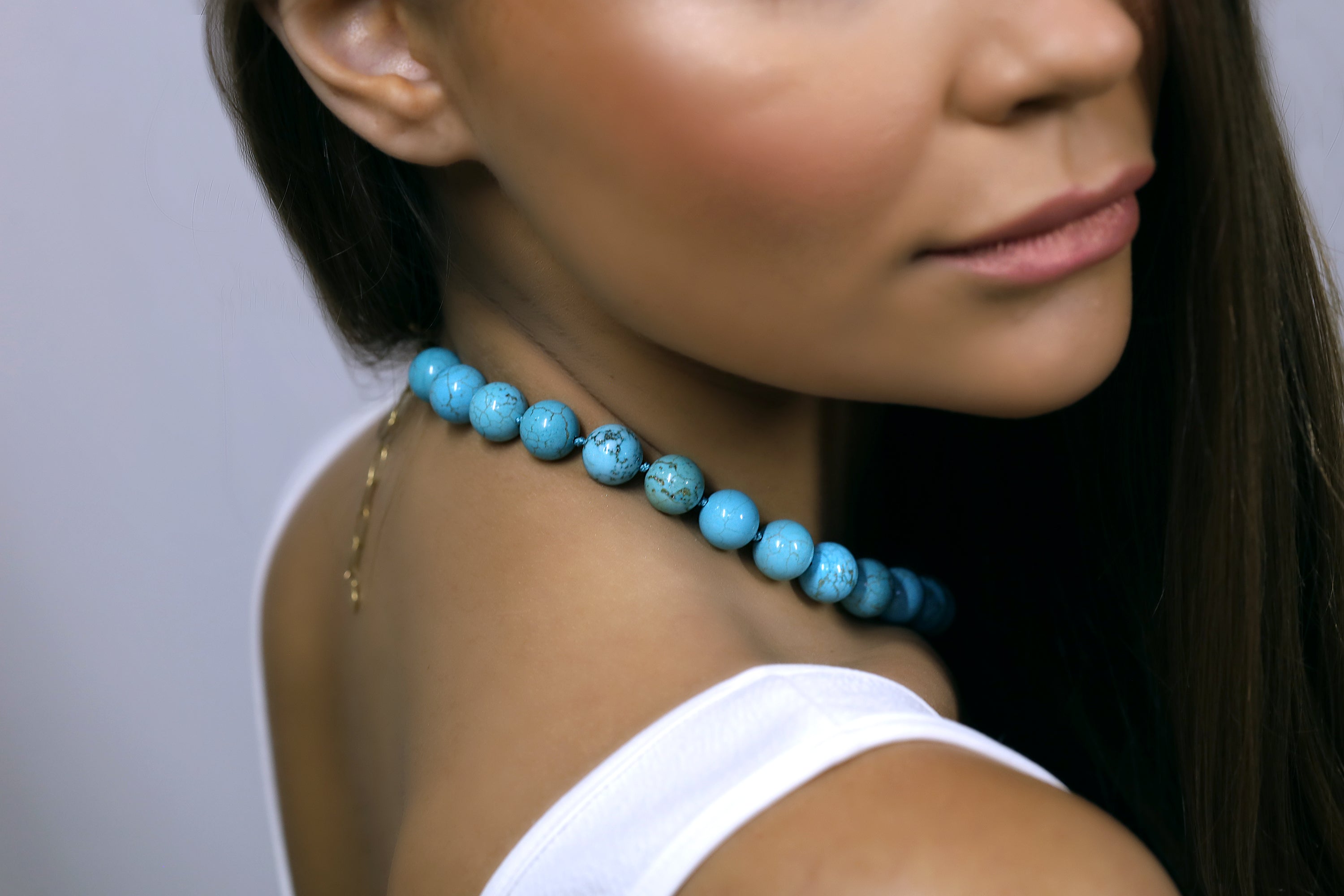 Turquoise Knotted Necklace with Single Brushed Gold Bead necklaces Anemone Jewelry