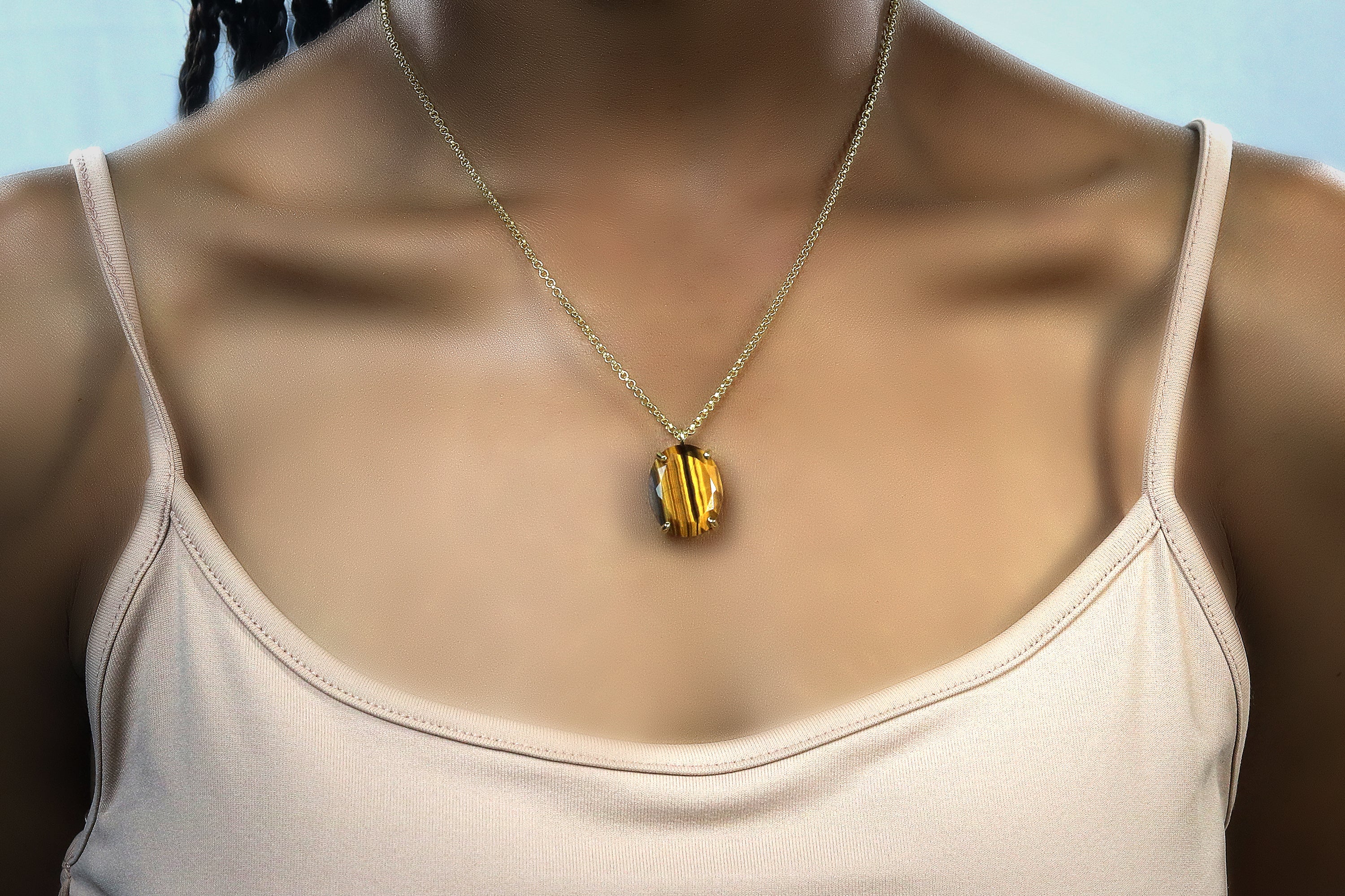 Custom Cut Tiger Eye Silver Necklace necklaces Anemone Jewelry