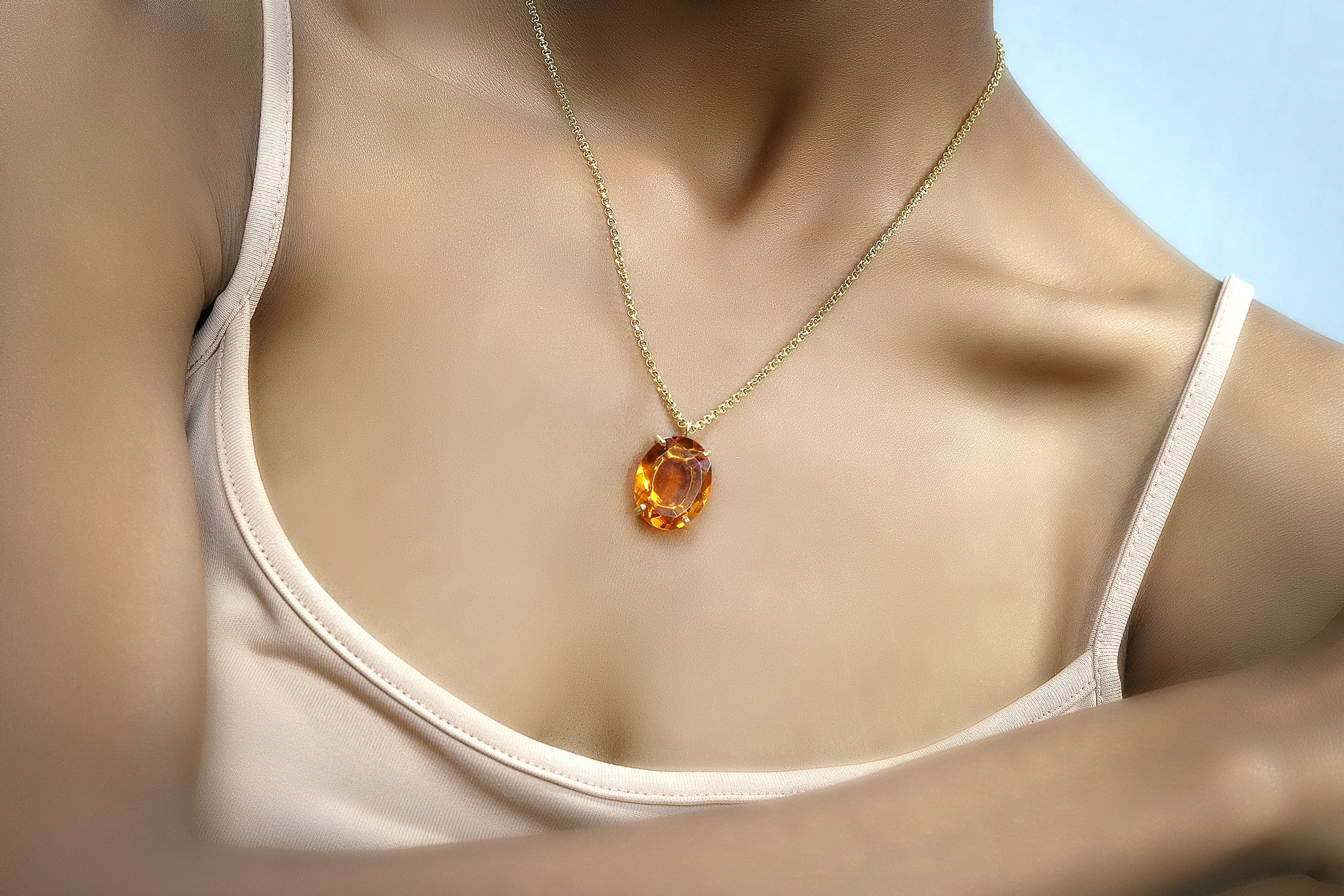 Brilliant Oval Citrine Gold Necklace necklaces Anemone Jewelry