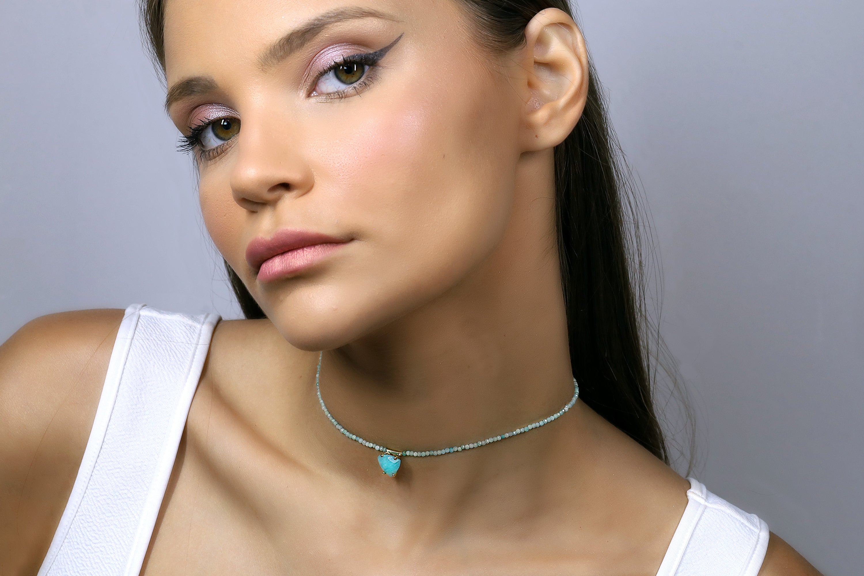 Amazonite Trillion Cut Pendant Gold Necklace necklaces Anemone Unique