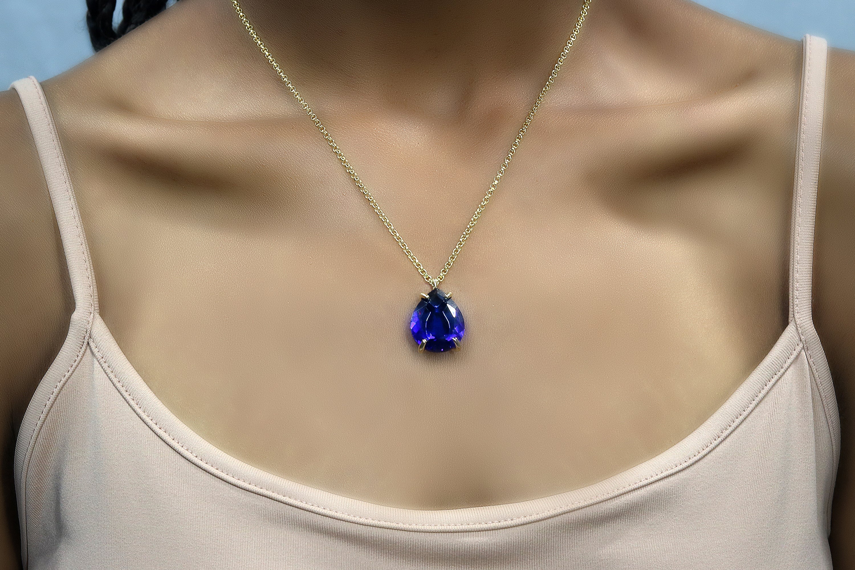Pear Blue Sapphire Necklace in 14k Gold necklaces Anemone Jewelry
