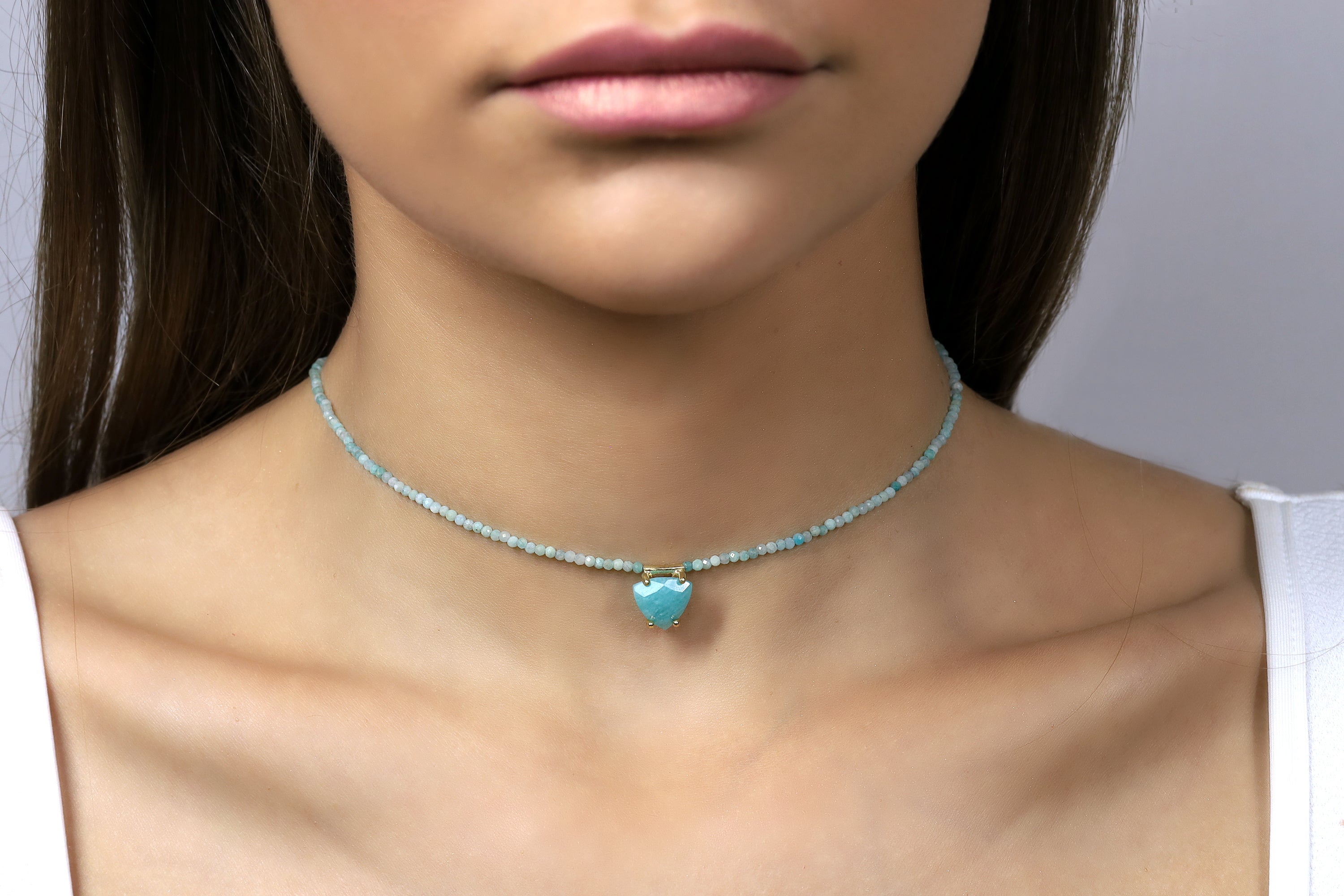 Amazonite Trillion Cut Pendant Gold Necklace necklaces Anemone Unique