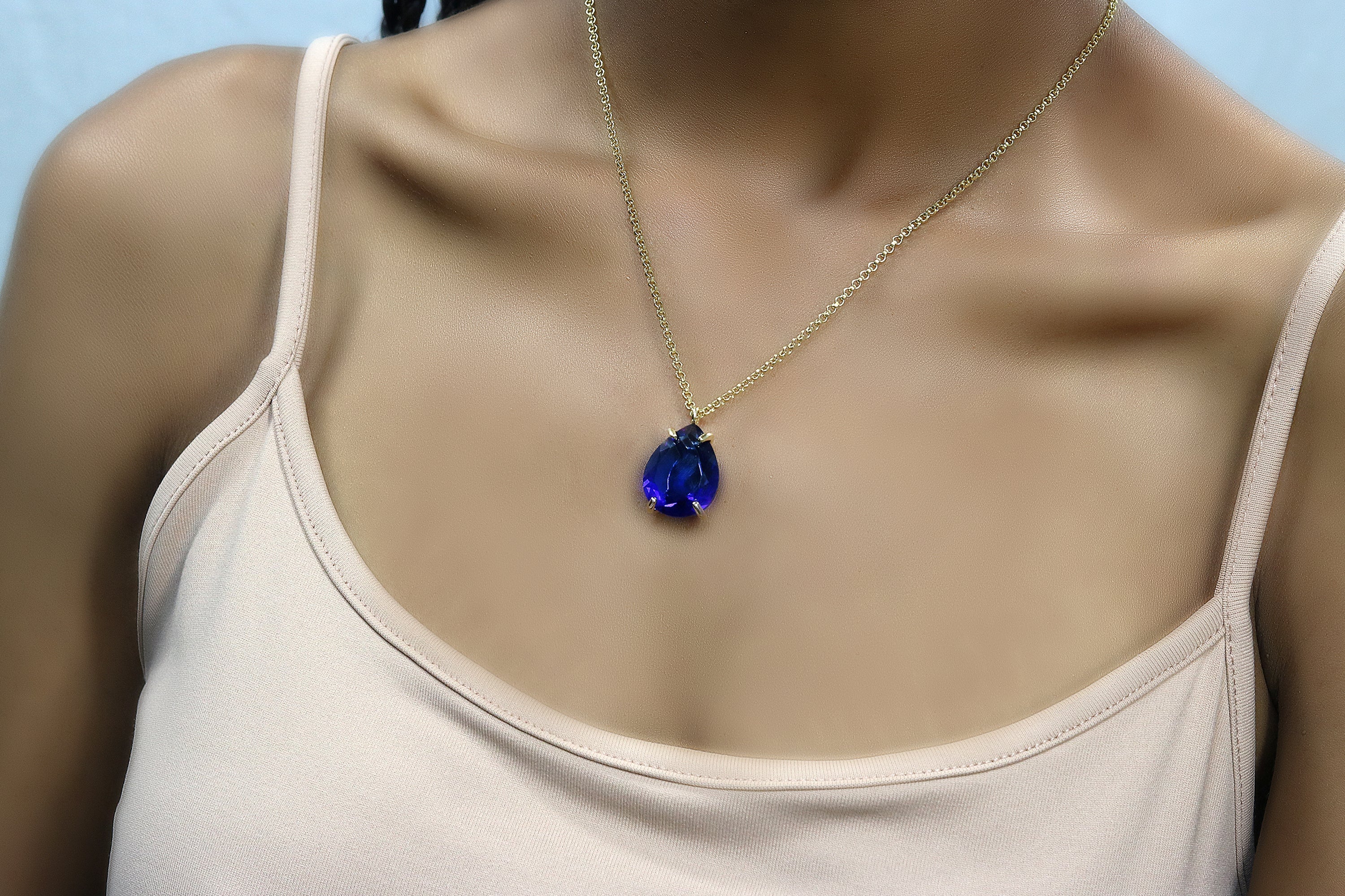Pear Blue Sapphire Necklace in 14k Gold necklaces Anemone Jewelry