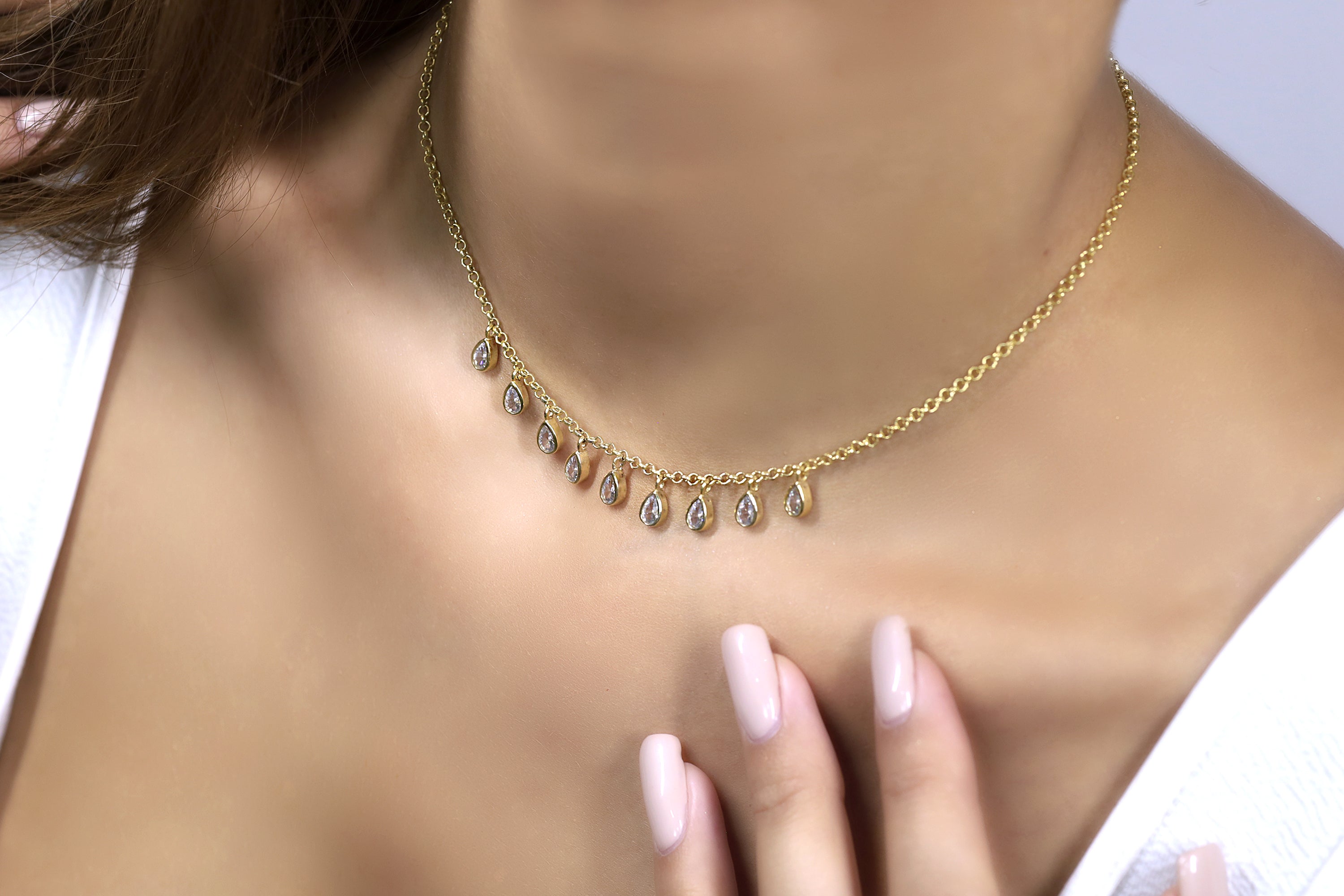 Gold Pear Cubic Zirconia Charms Necklace necklaces Anemone Unique