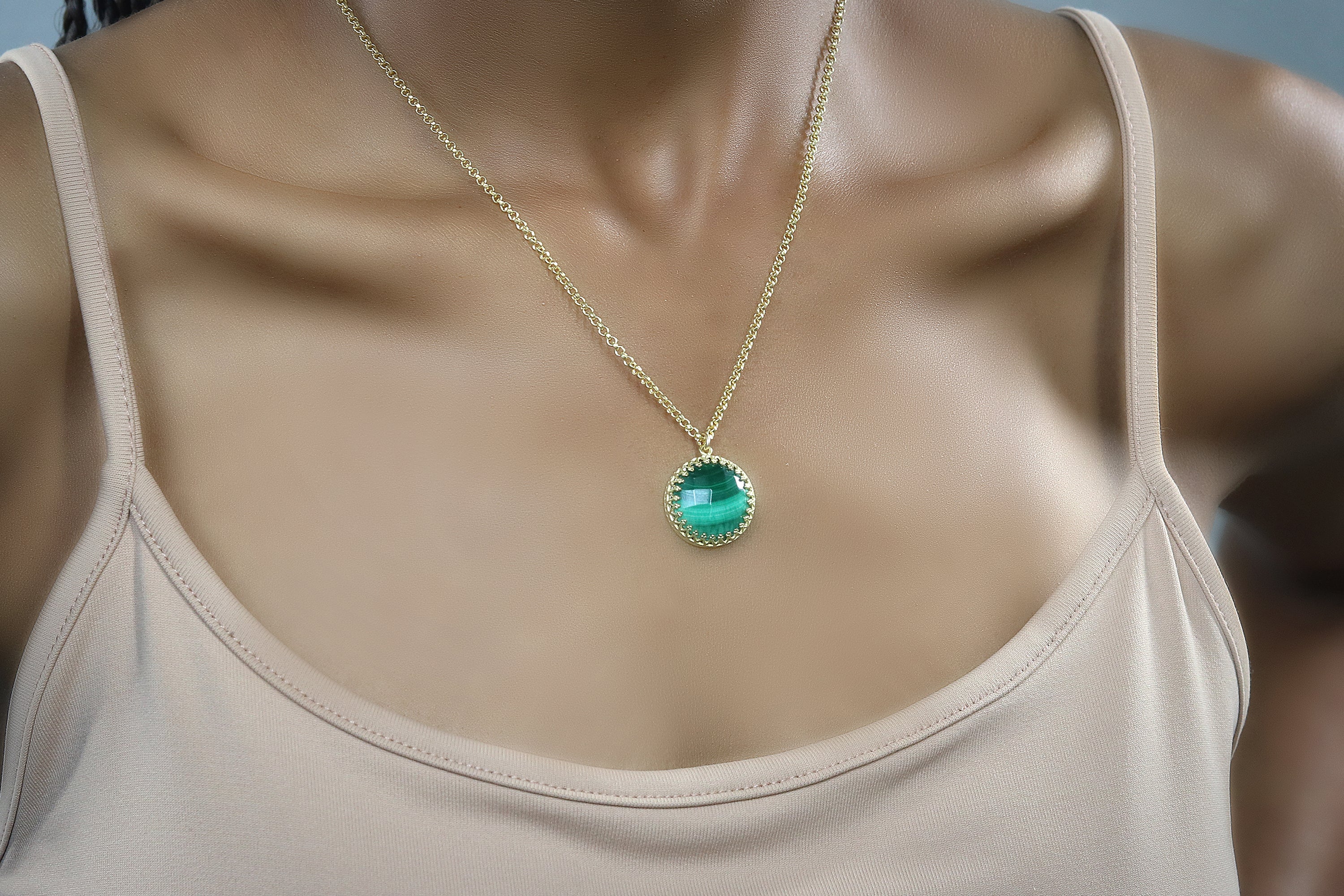 Charming Malachite 14k Gold Necklace necklaces Anemone Jewelry