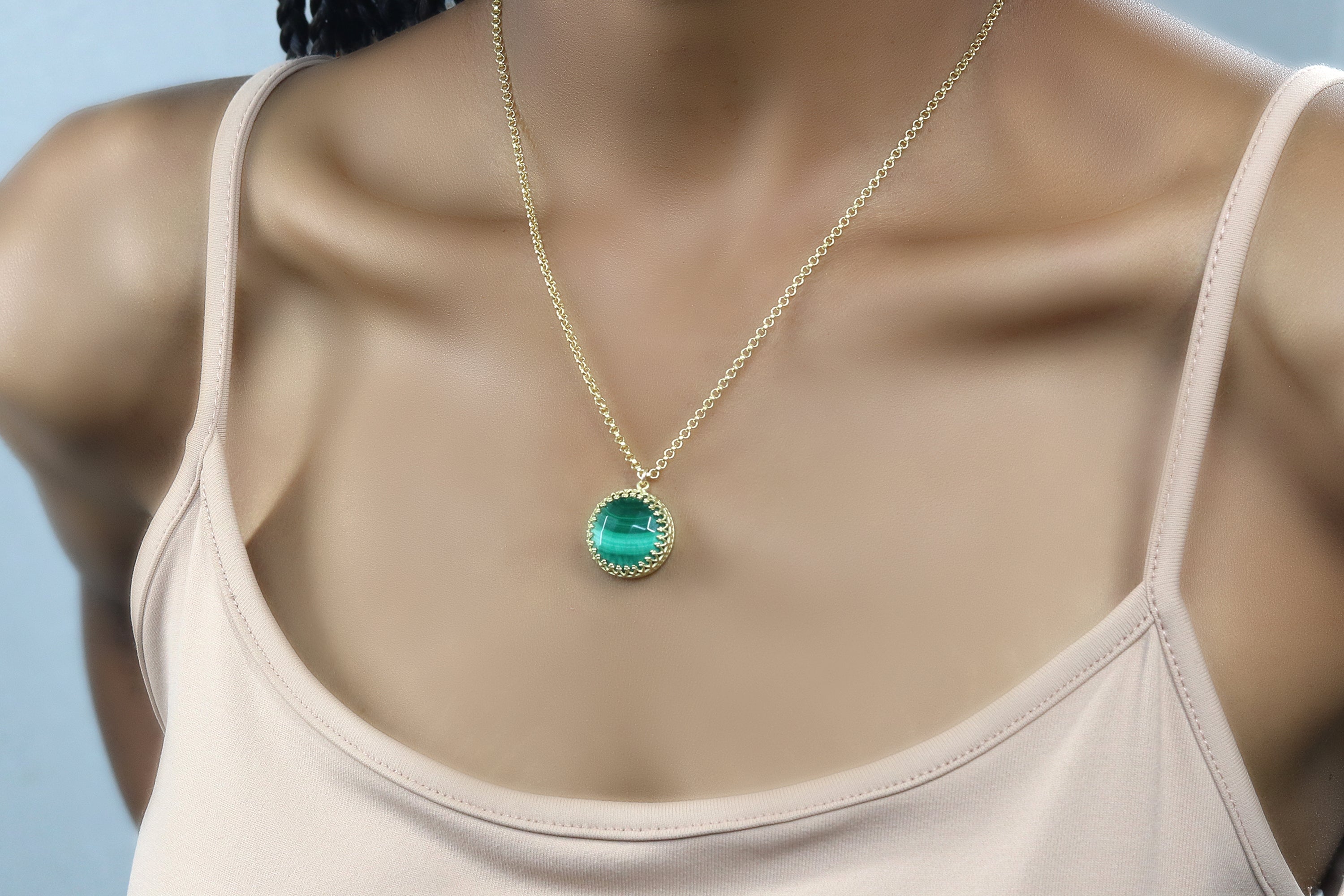 Charming Malachite 14k Gold Necklace necklaces Anemone Jewelry