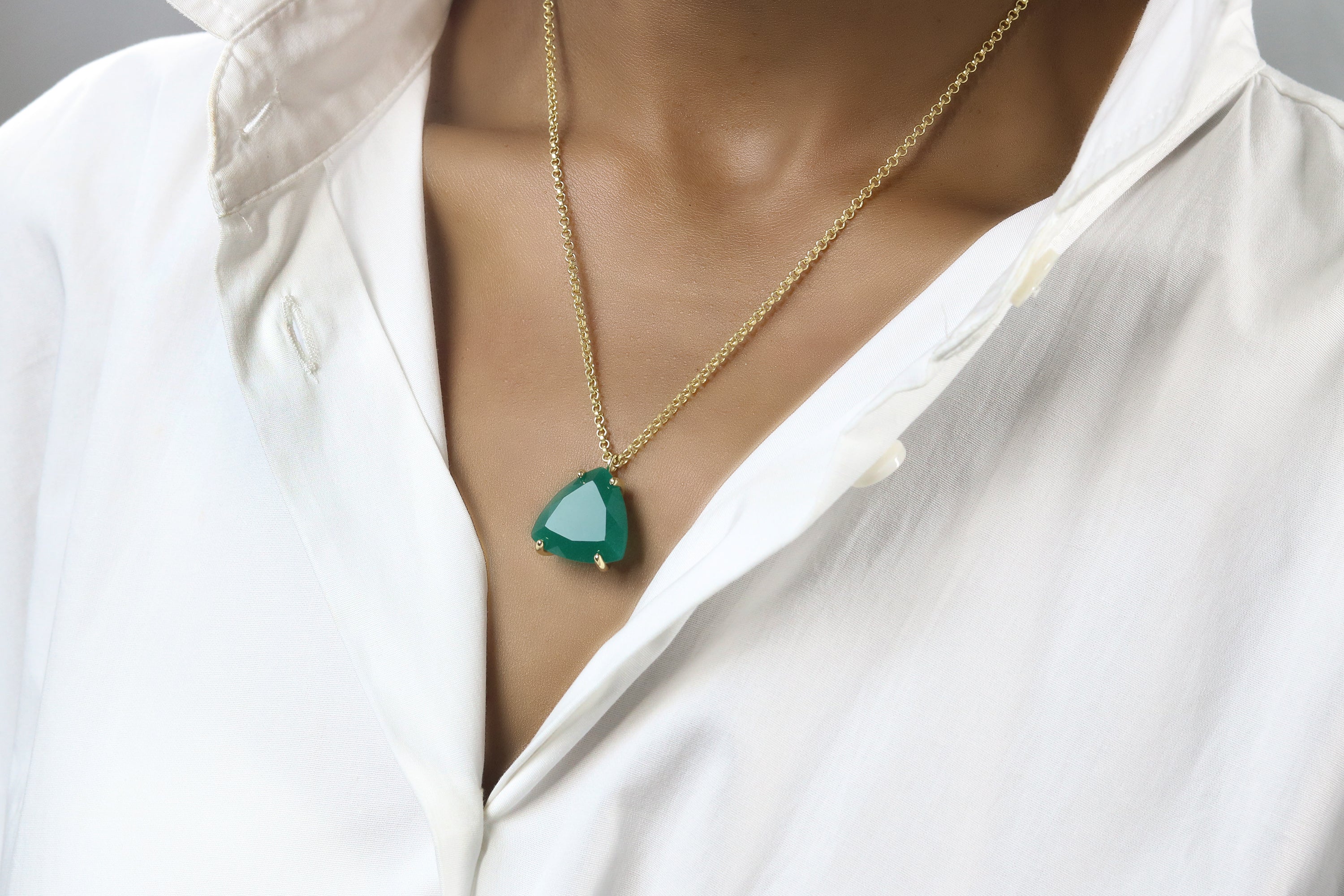 Regal Trillion Green Onyx Gold Necklace necklaces Anemone Jewelry