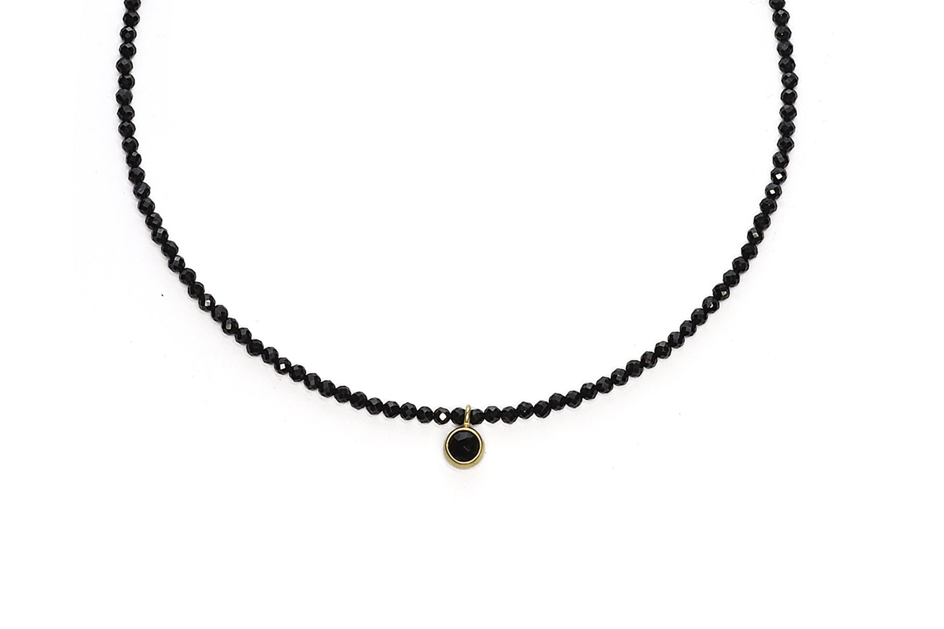 Gold Onyx Round Bezel Pendant Spinel Beaded Necklace necklaces Anemone Limited