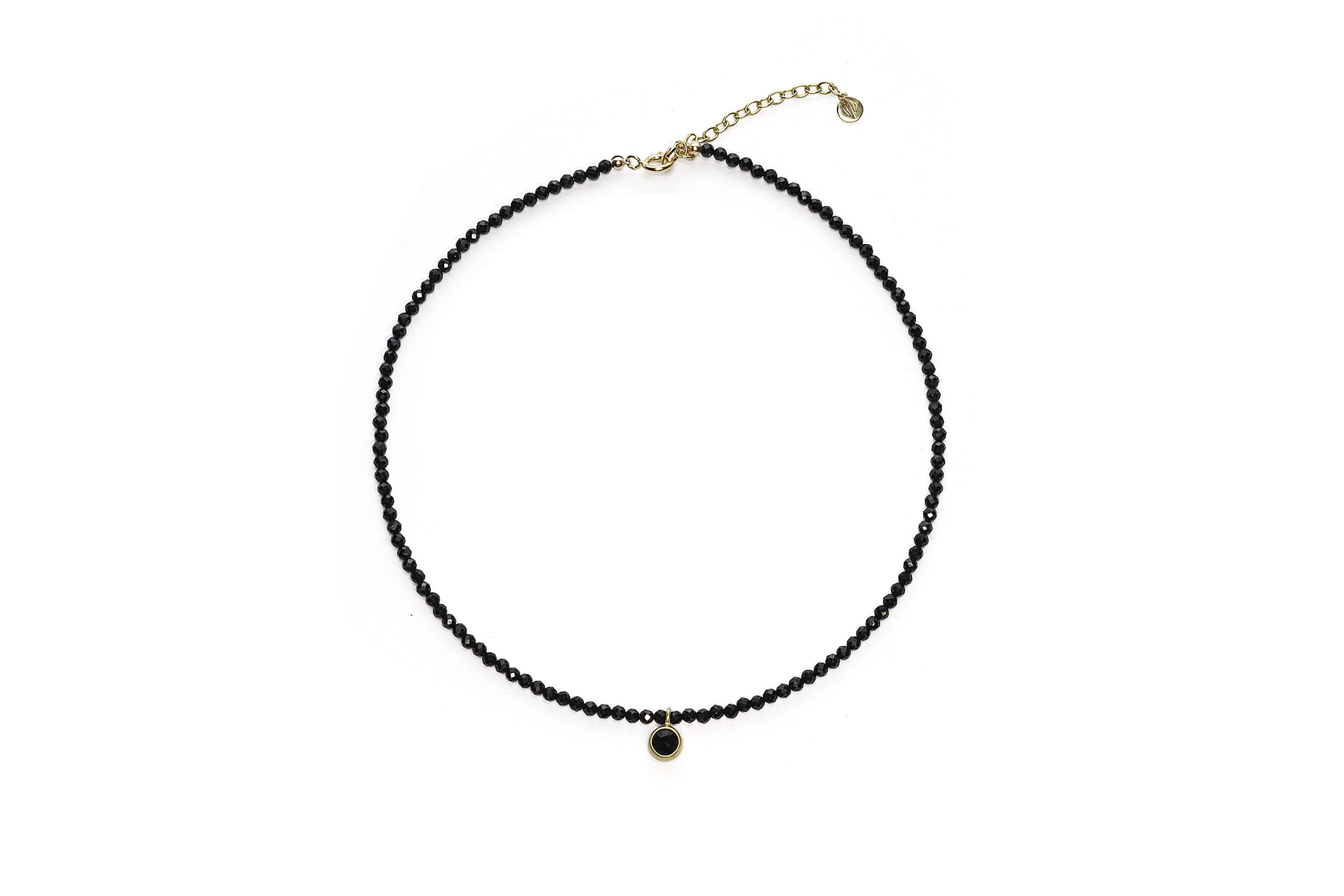 Gold Onyx Round Bezel Pendant Spinel Beaded Necklace necklaces Anemone Limited