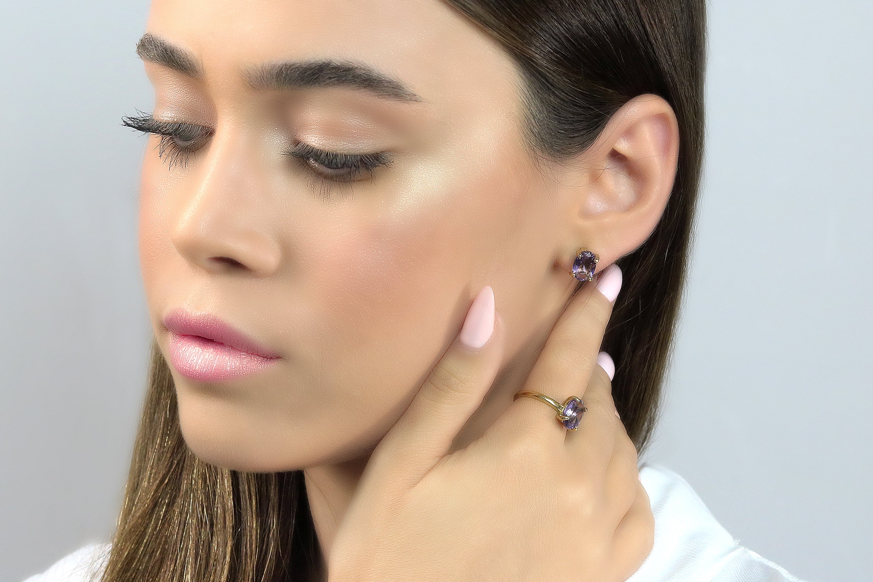 Rich Purple Amethyst Stud Gold Earrings Earrings Anemone Unique