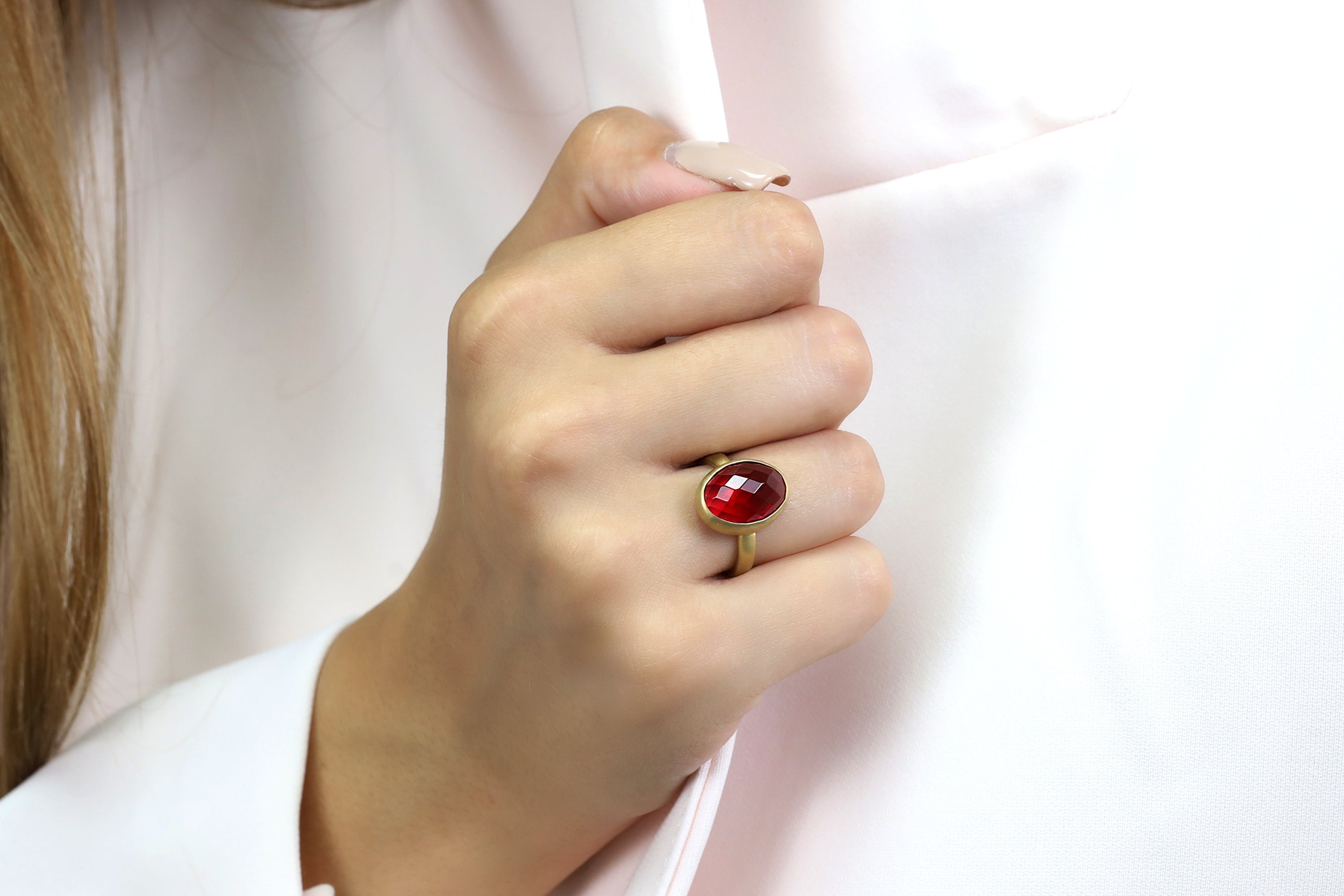 Bezel Set Brushed Gold Ruby Ring Rings Anemone Limited