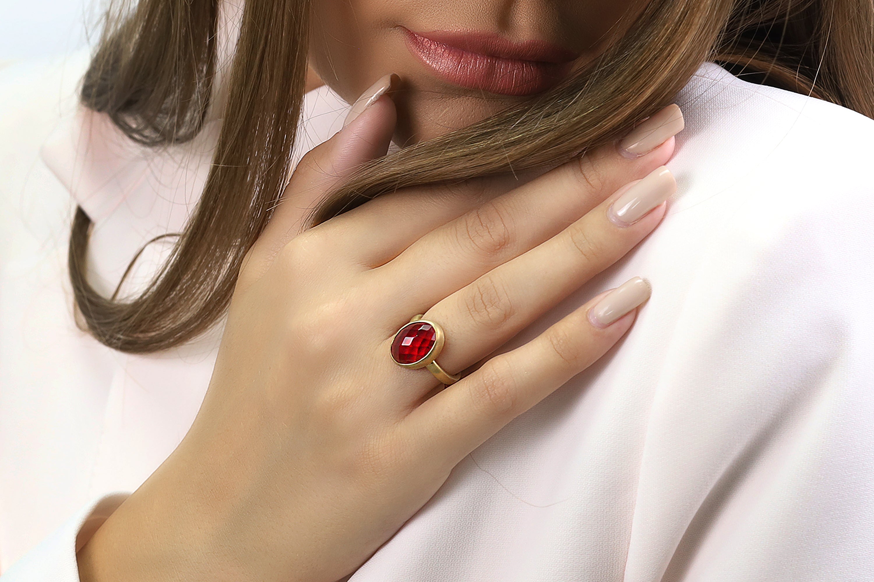 Bezel Set Brushed Gold Ruby Ring Rings Anemone Limited