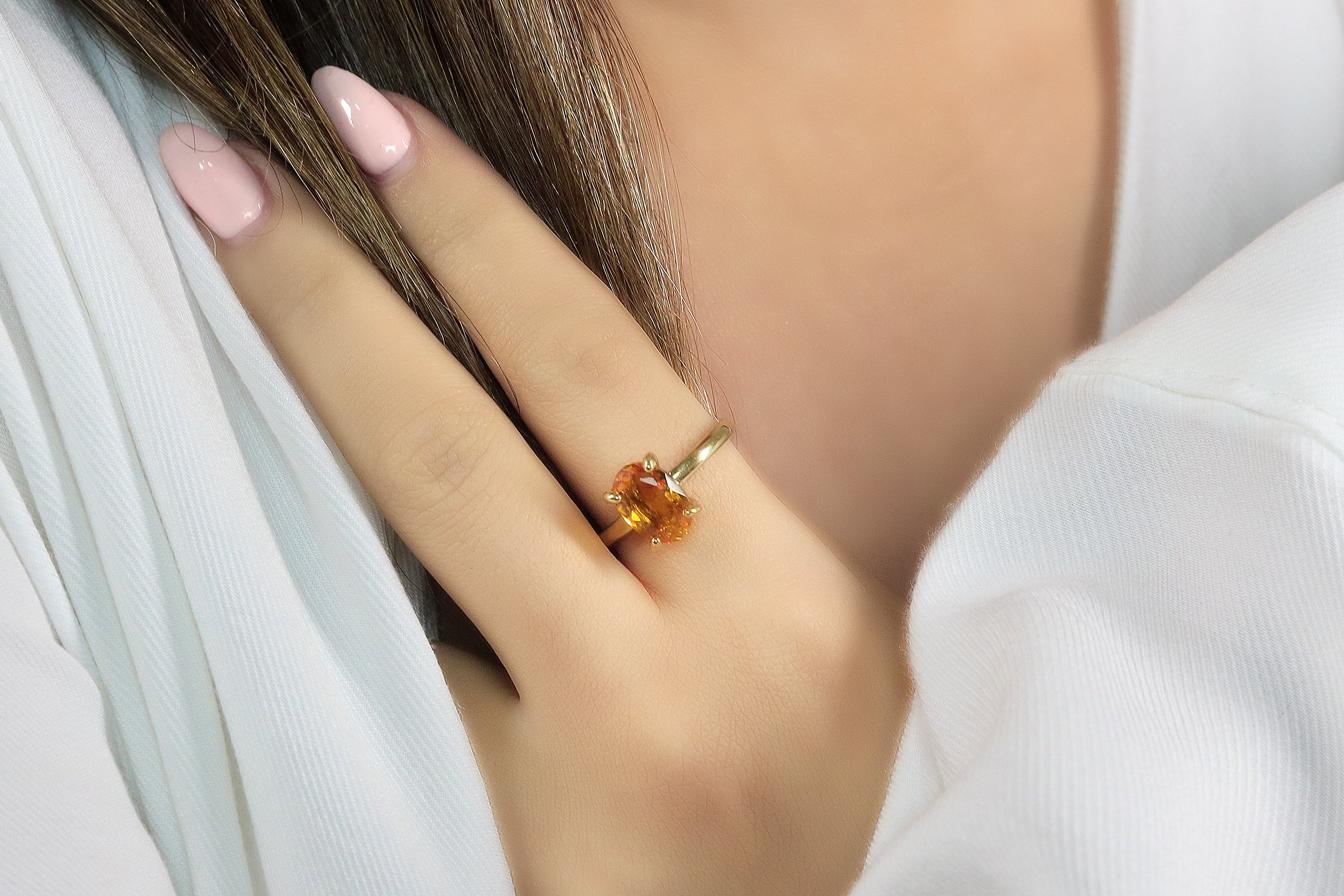Dainty Yellow Citrine Gold Ring Rings Anemone Unique