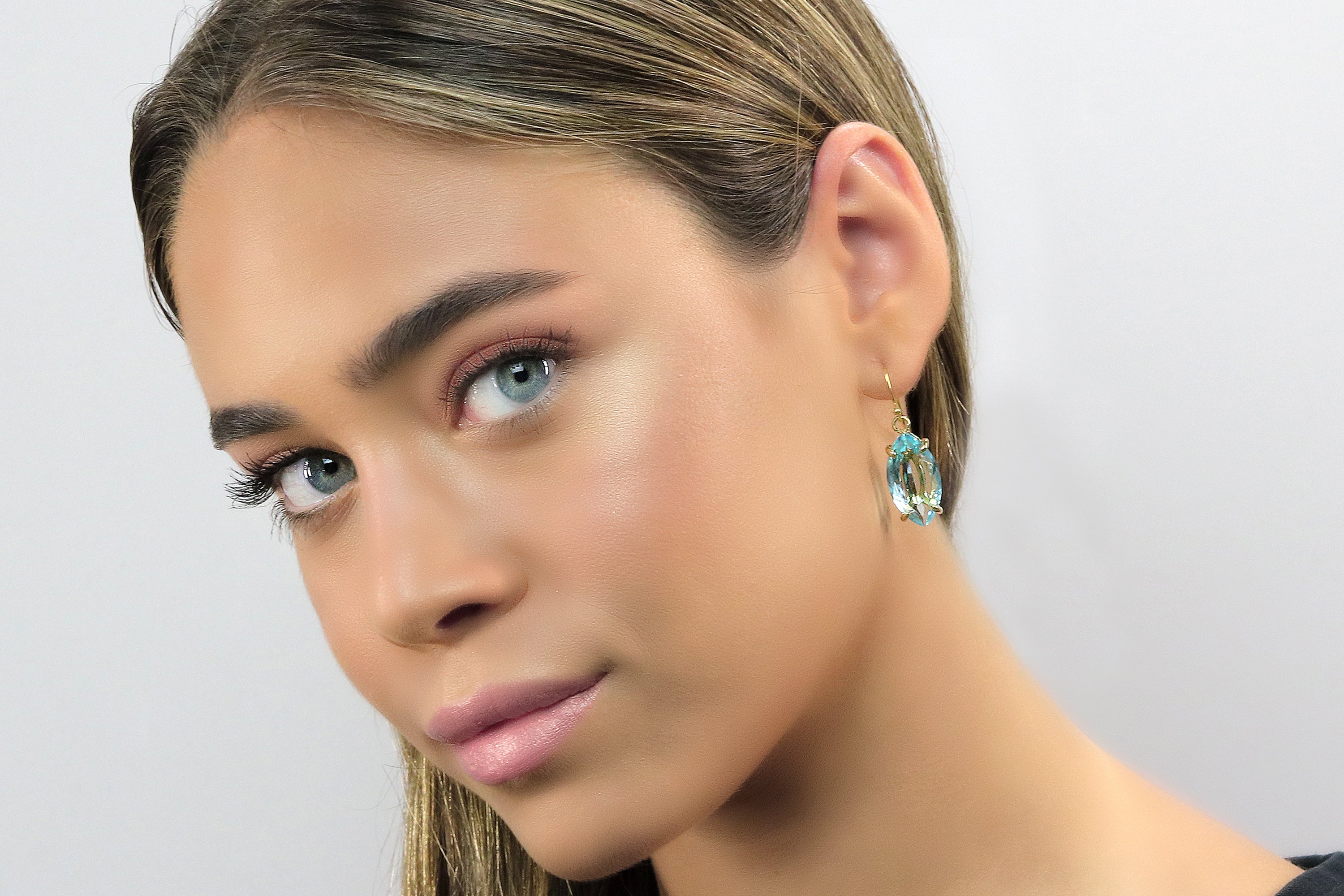 Large Gold Marquise Blue Topaz Earrings Earrings Anemone Jewelry