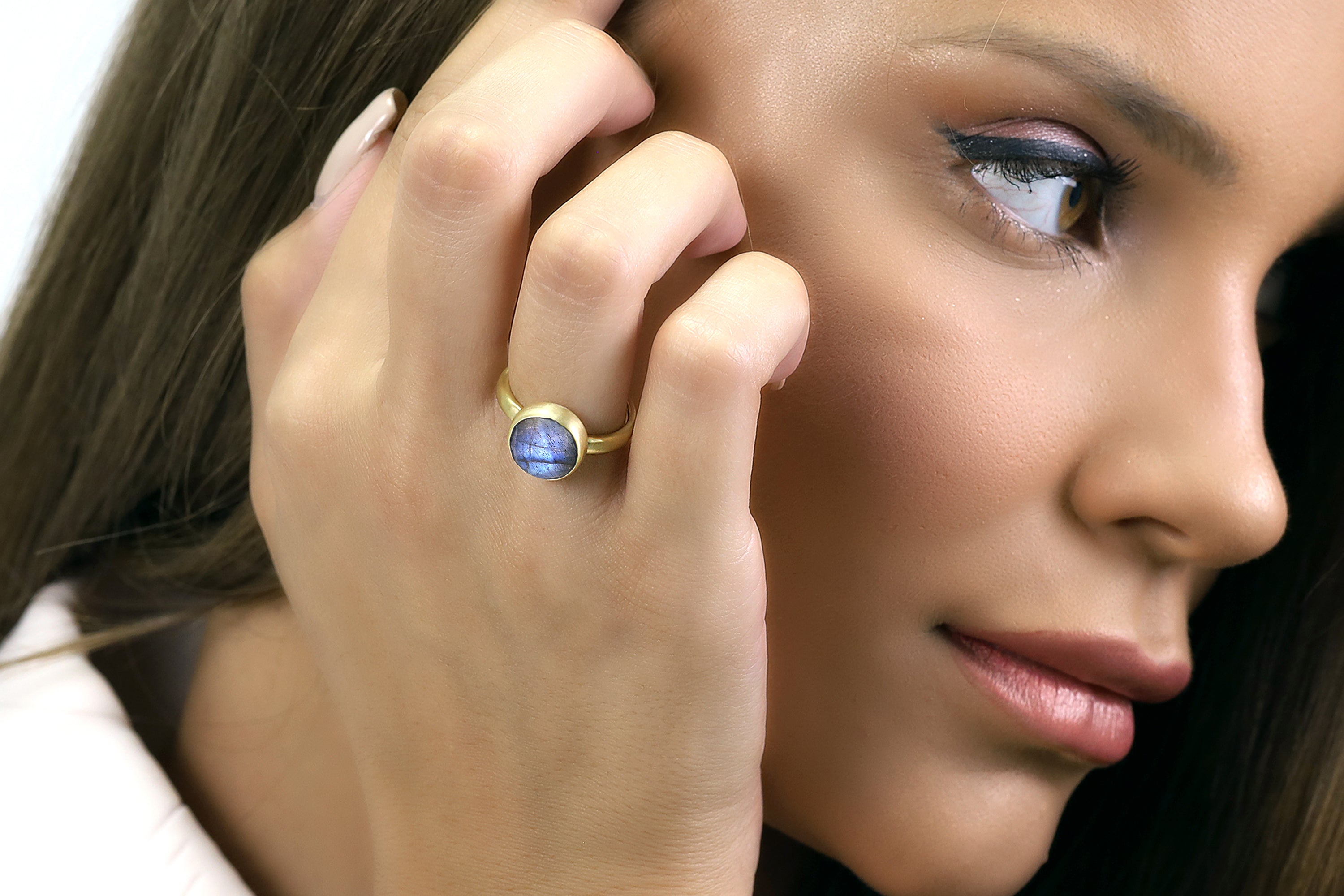 Round Faceted Labradorite Gold Ring Rings Anemone Limited