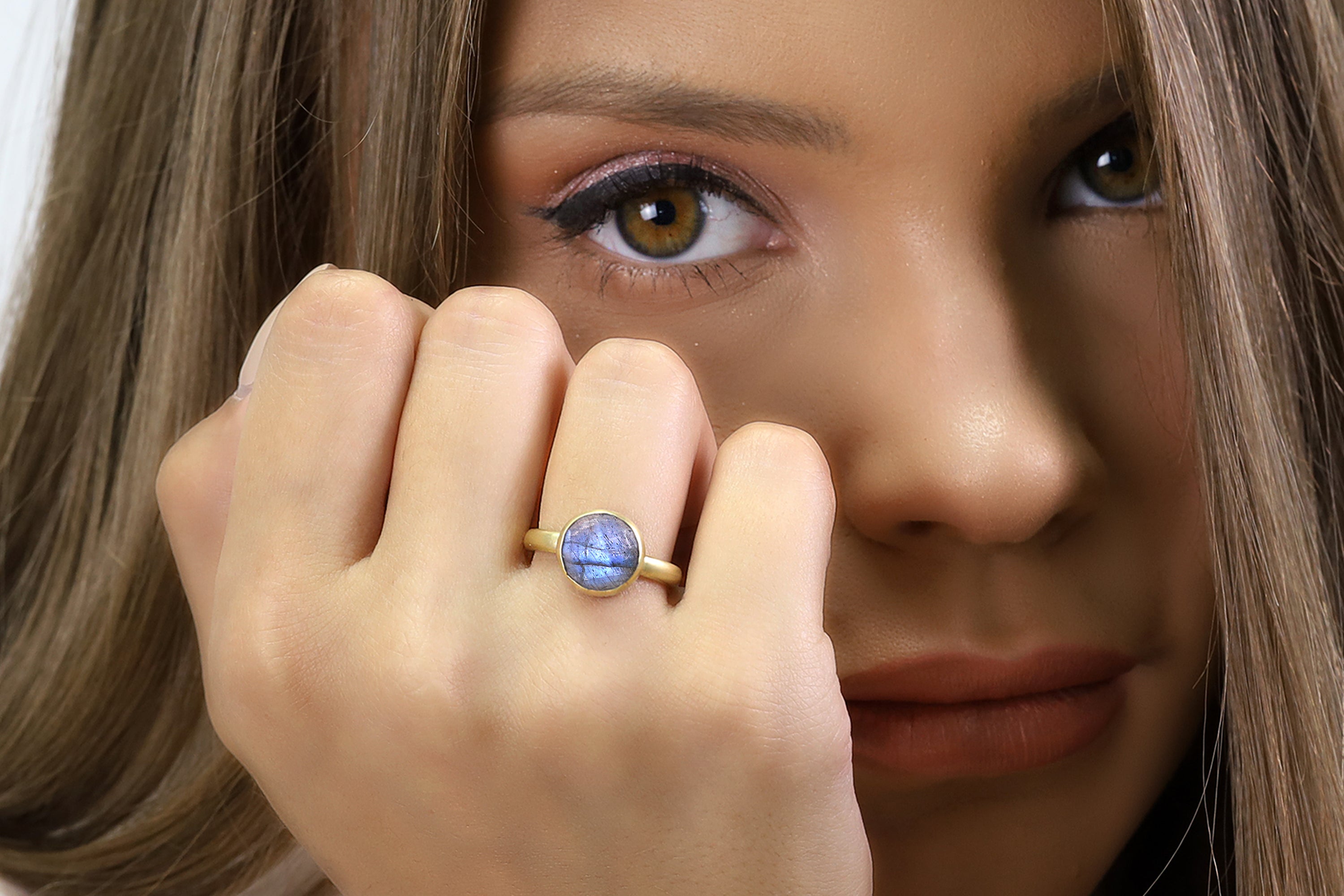 Round Faceted Labradorite Gold Ring Rings Anemone Limited