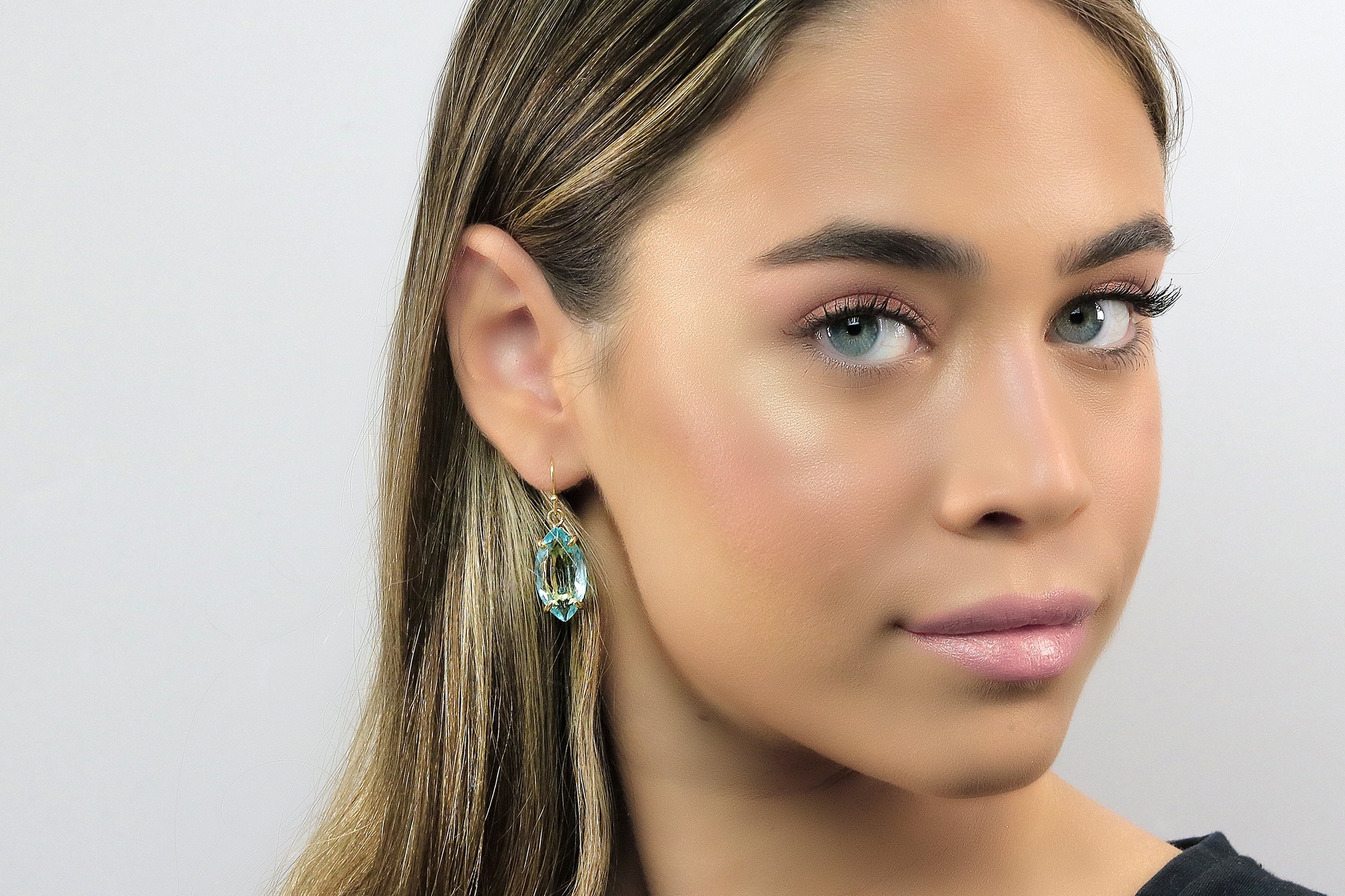 Large Gold Marquise Blue Topaz Earrings Earrings Anemone Jewelry