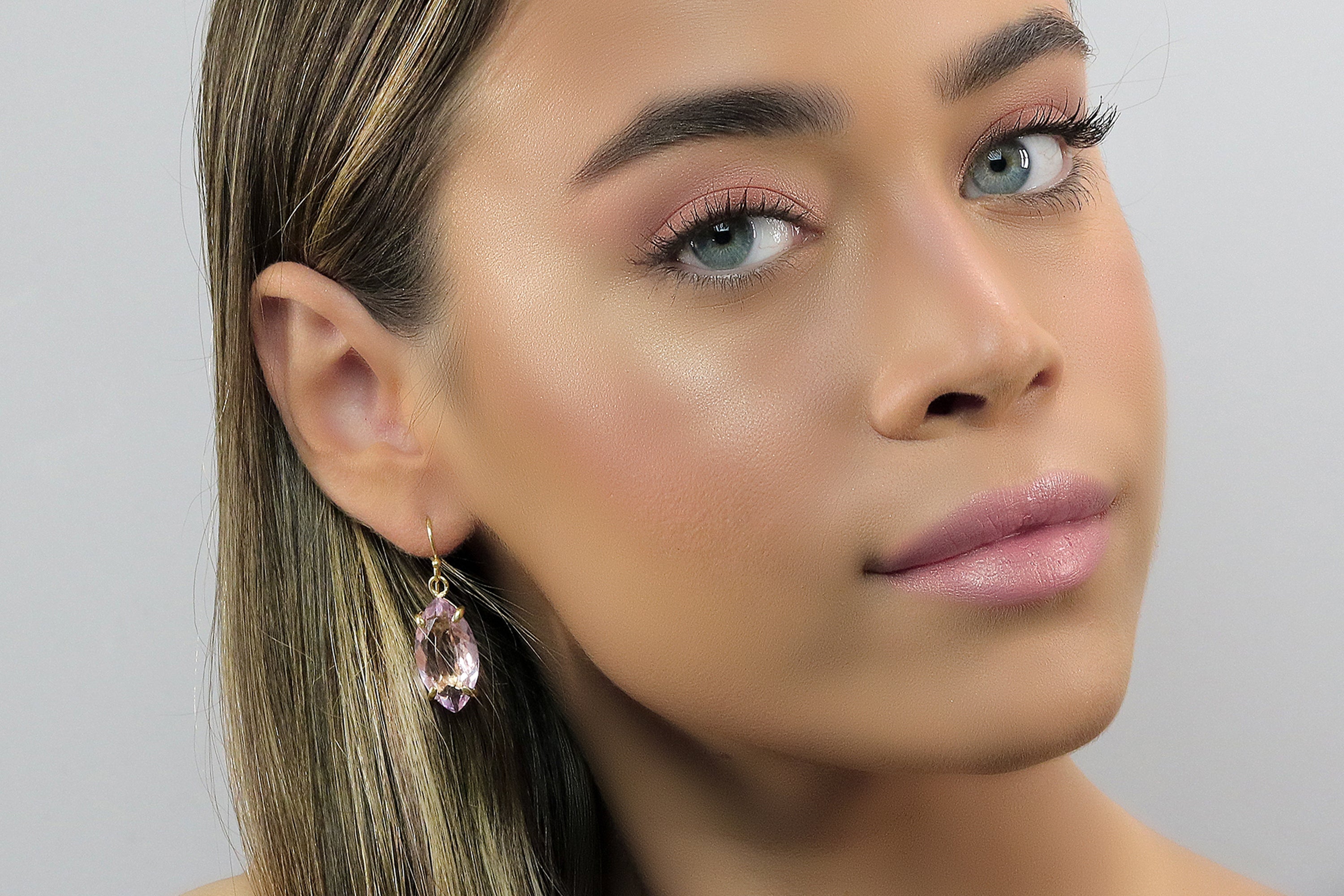 Gold Marquise Rose Quartz Earrings Earrings Anemone Jewelry