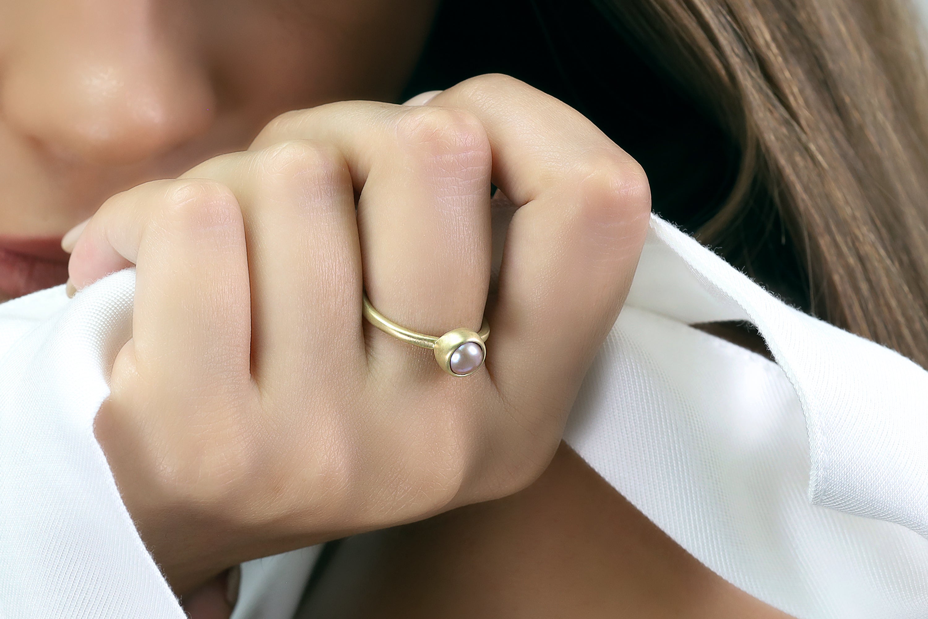 Pink Freshwater Pearl Gold Bezel Ring Rings Anemone Limited