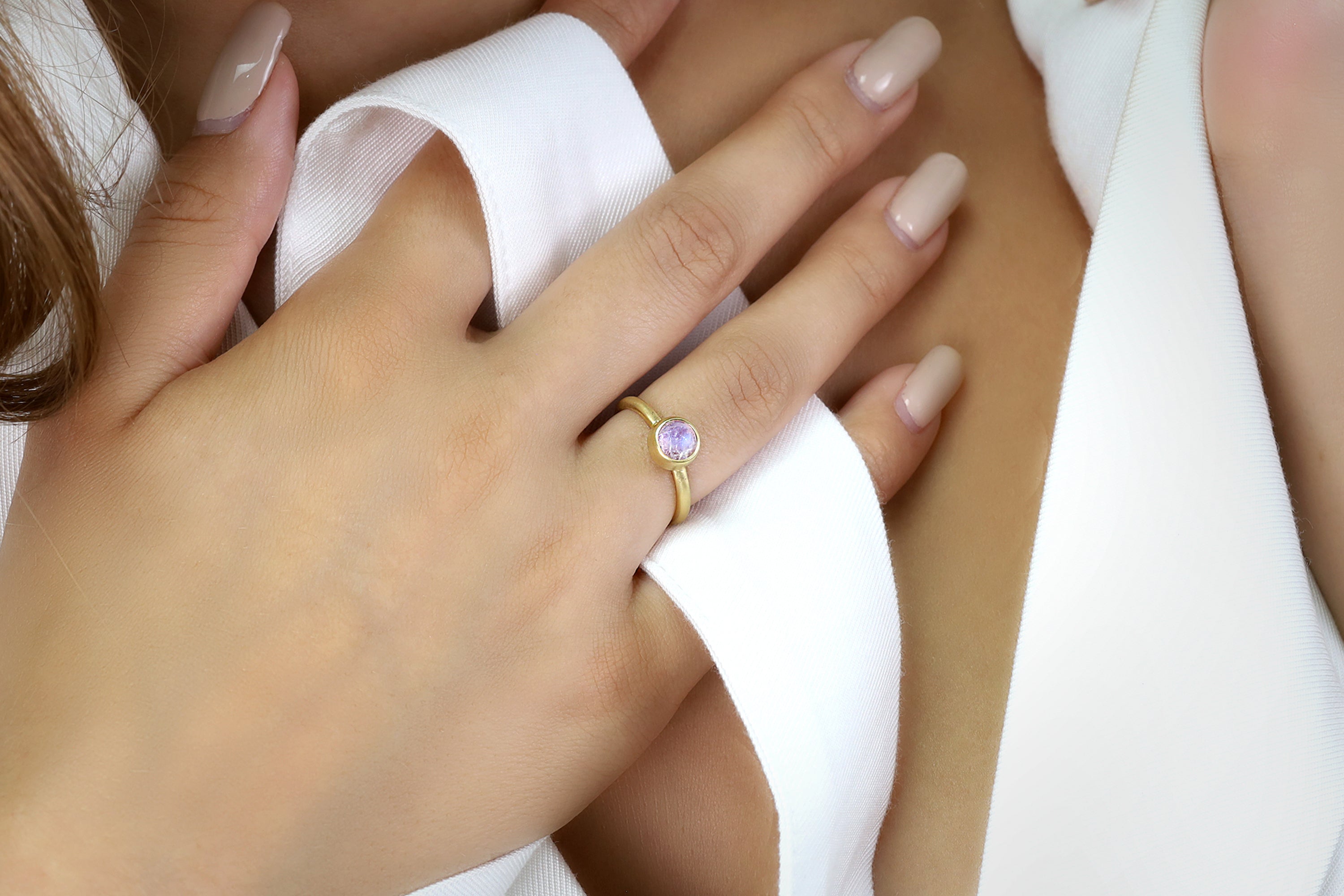 14k Gold Stack Ring with Rainbow Moonstone Rings Anemone Limited