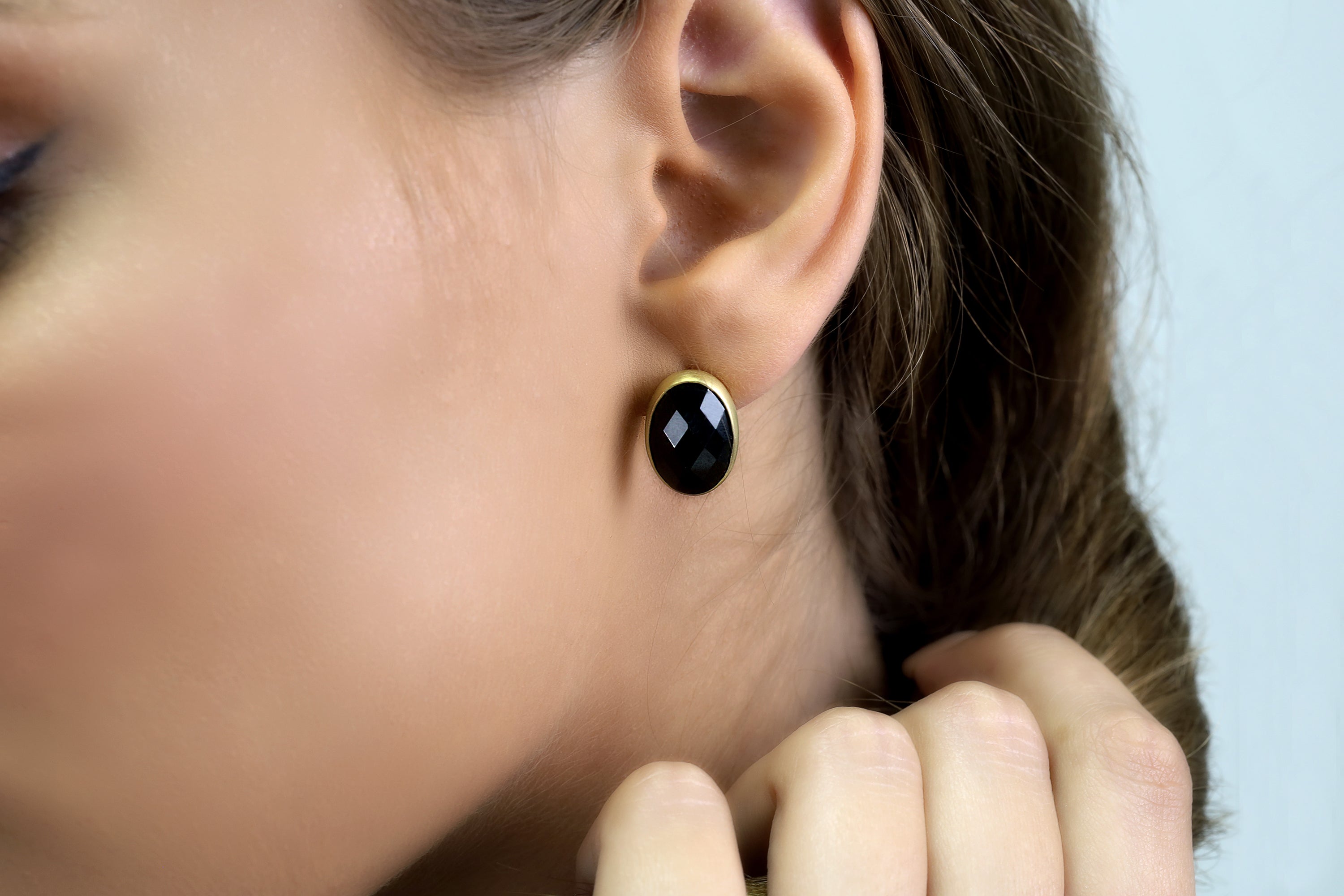 Gold Oval Stud Black Onyx Earrings Earrings Anemone Limited