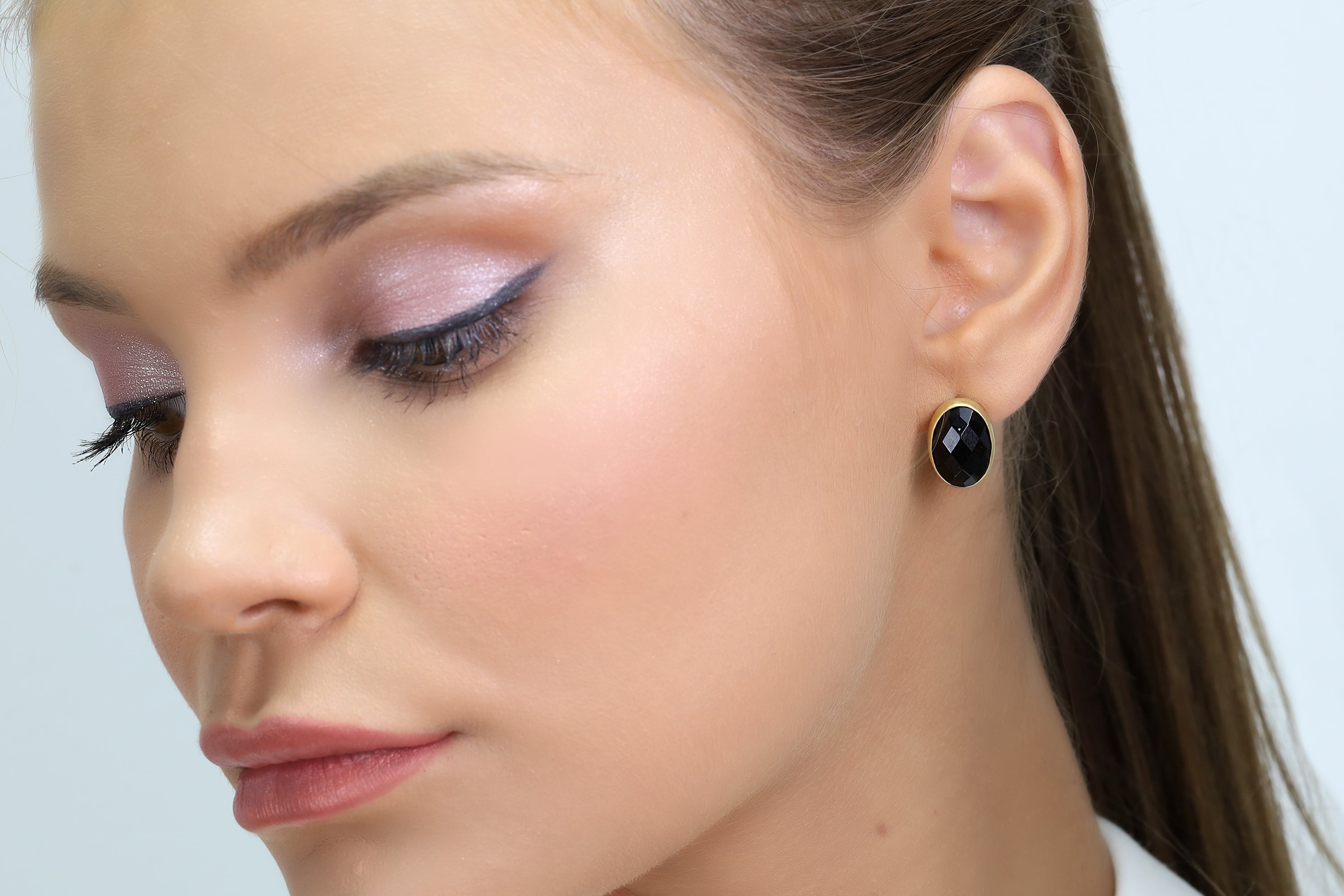 Gold Oval Stud Black Onyx Earrings Earrings Anemone Limited