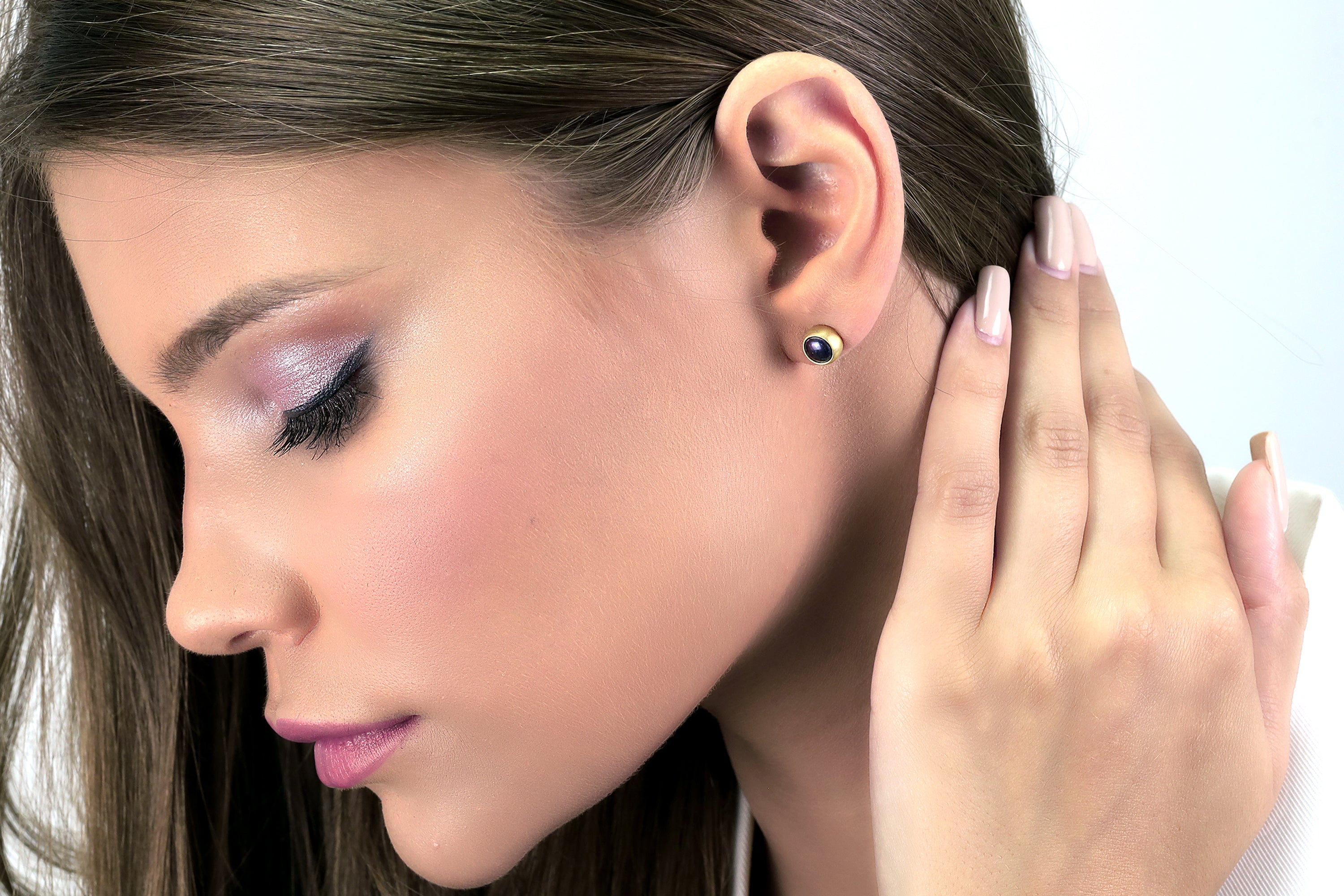 Gold Round Black Pearl Stud Bezel Earrings Earrings Anemone Limited