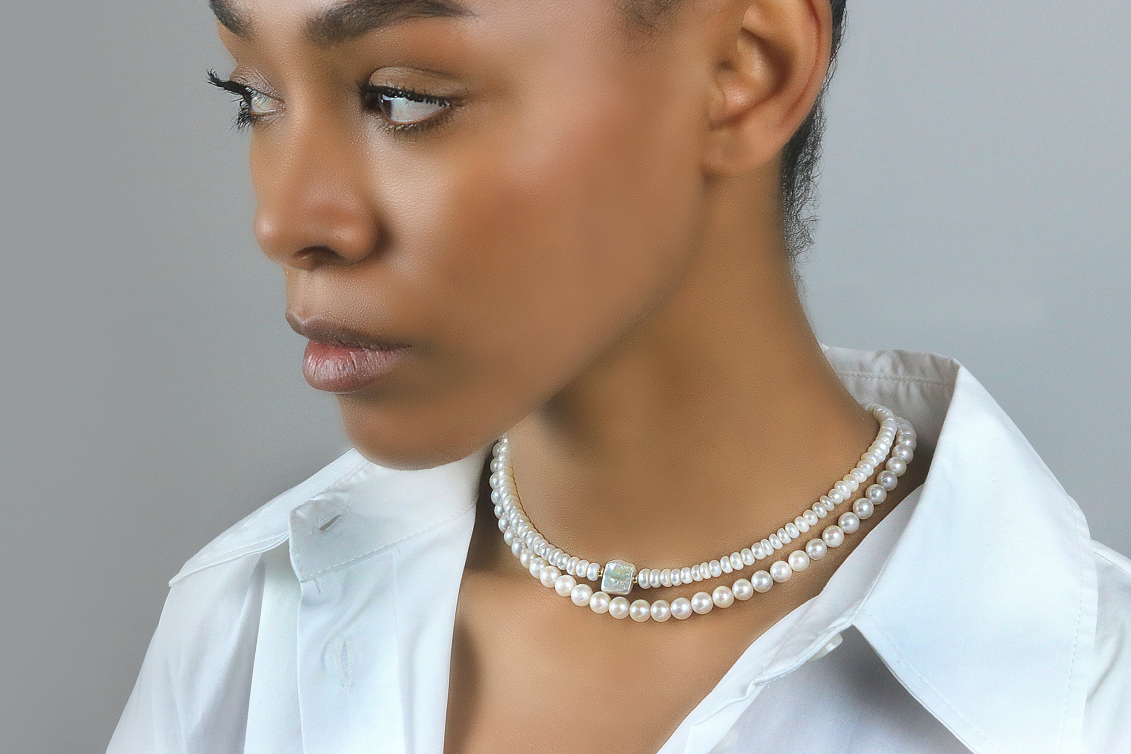 White Pearl Choker Necklace necklaces Anemone Charm