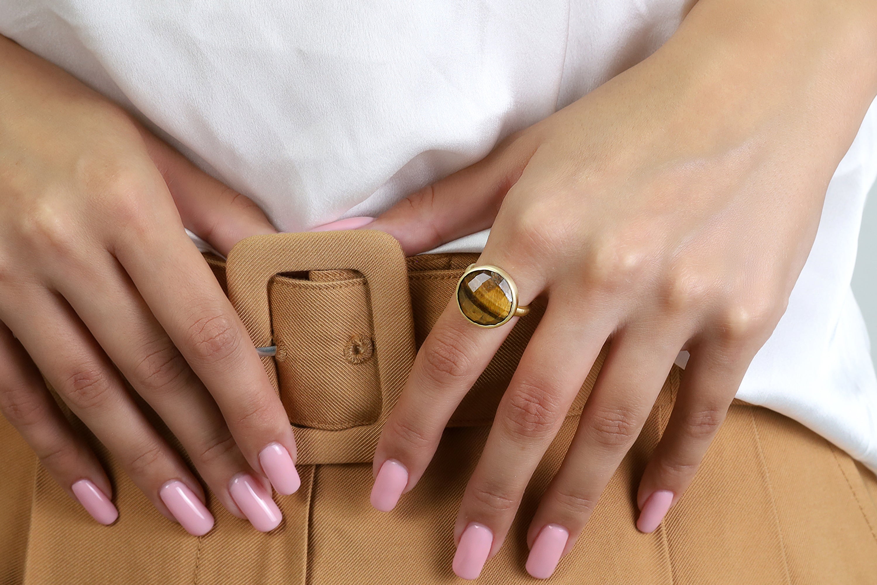 Large Tiger Eye Gold Statement Ring Rings Anemone Limited